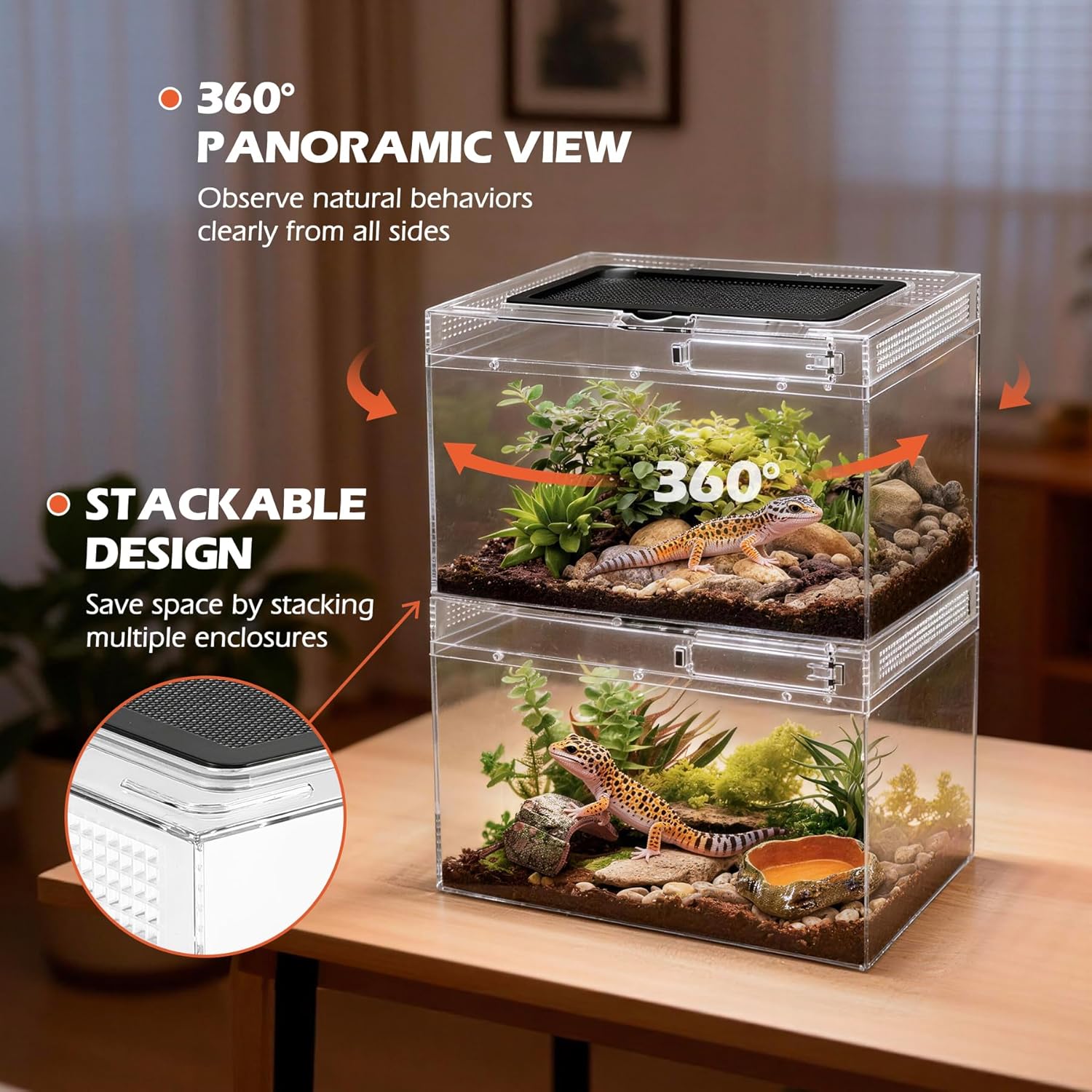 AZV Reptile Terrarium Starter Kit,8 Piece Small Reptile Tank with Escape-Proof Locks,Mesh Top,Multi-Vent Compatible Habitat,Durable Clear PC,Easy-Clean Waterproof Base for Geckos,Frogs,Spiders Small - Happypetzone.online - Image 7