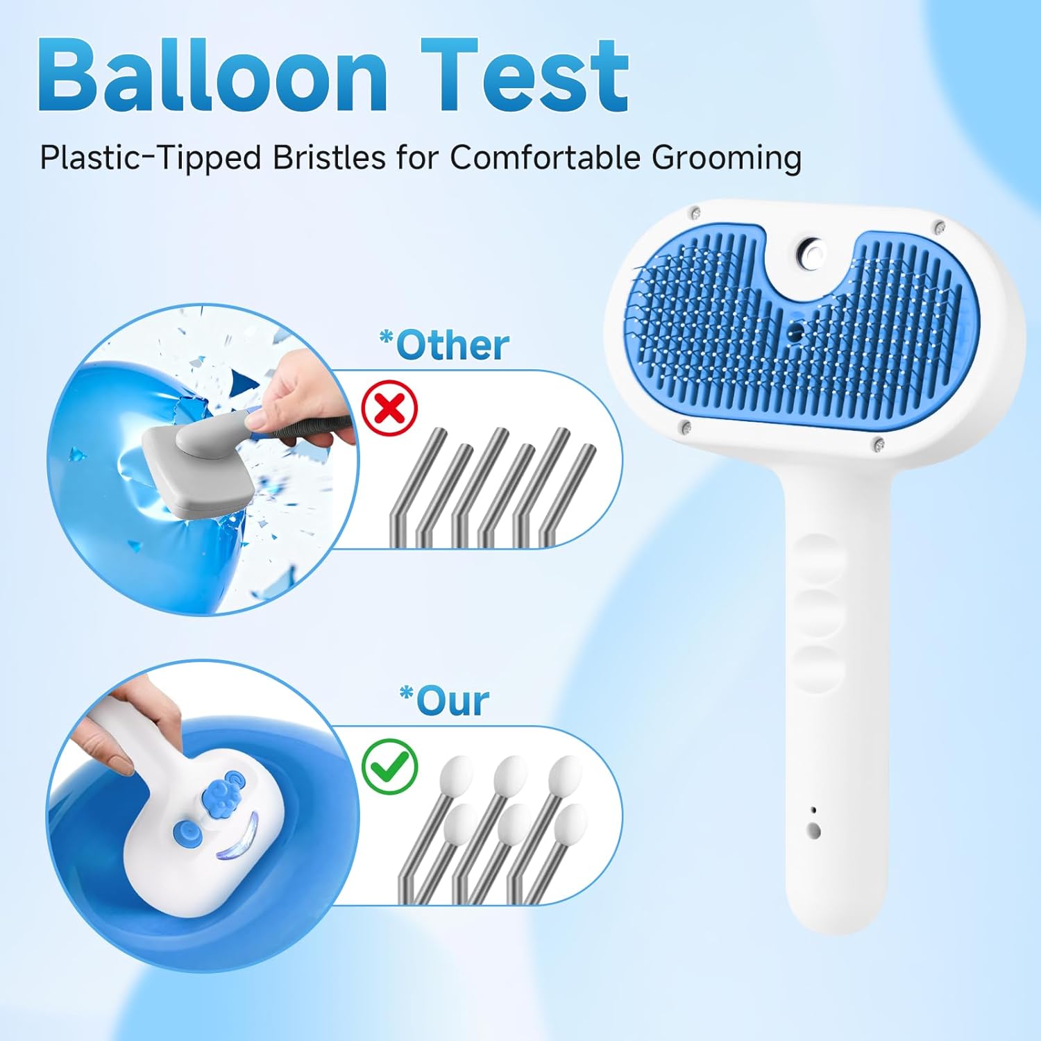 Pet Steam Brush for Dog & Cat - 3-in-1 Steam Grooming Brush for Shedding & Hair Removal - Pet comb leave-in serum with Mist for Long Haired Pets - Includes 2*Waterless Shampoo, Blue - Happypetzone.online - Image 4