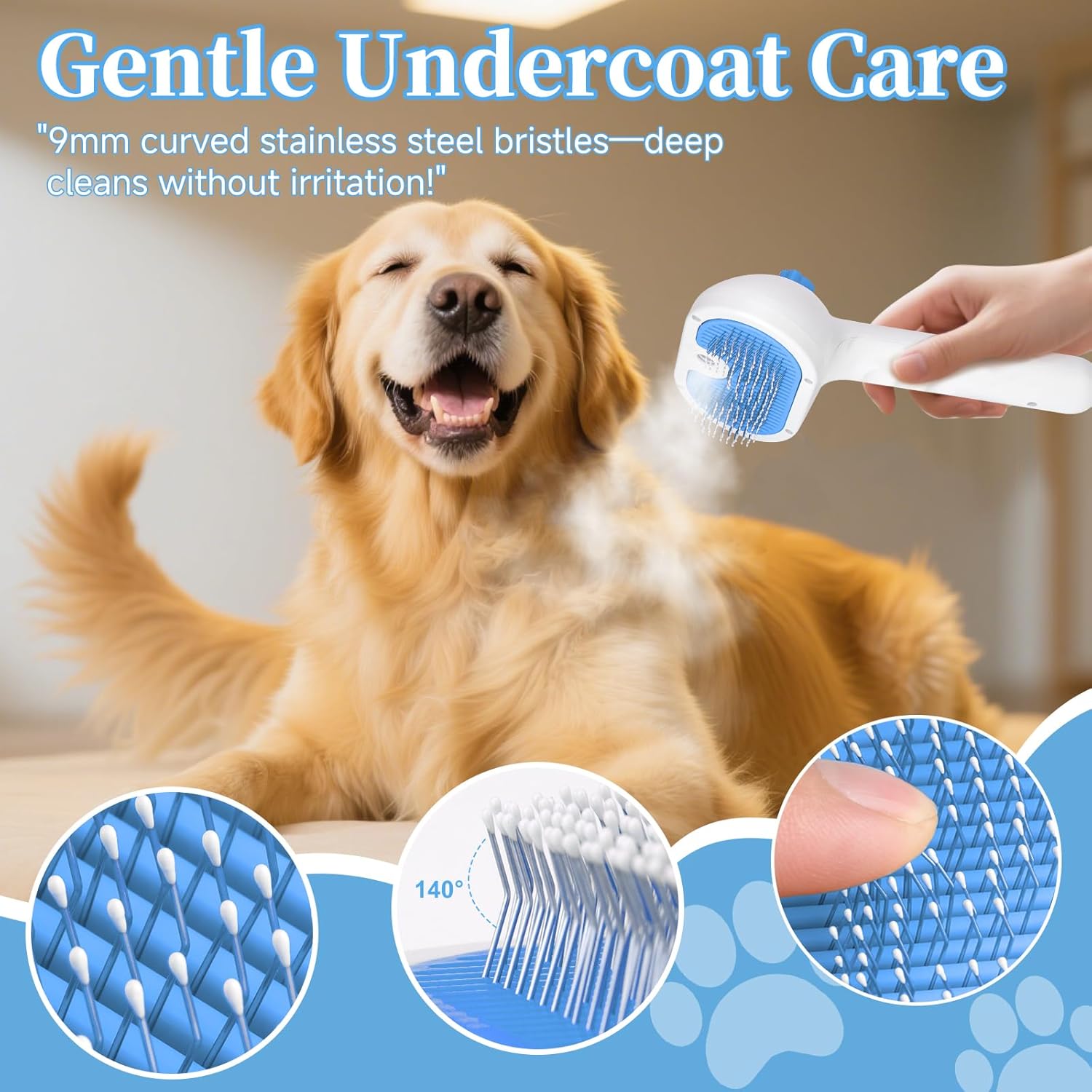 Pet Steam Brush for Dog & Cat - 3-in-1 Steam Grooming Brush for Shedding & Hair Removal - Pet comb leave-in serum with Mist for Long Haired Pets - Includes 2*Waterless Shampoo, Blue - Happypetzone.online - Image 6
