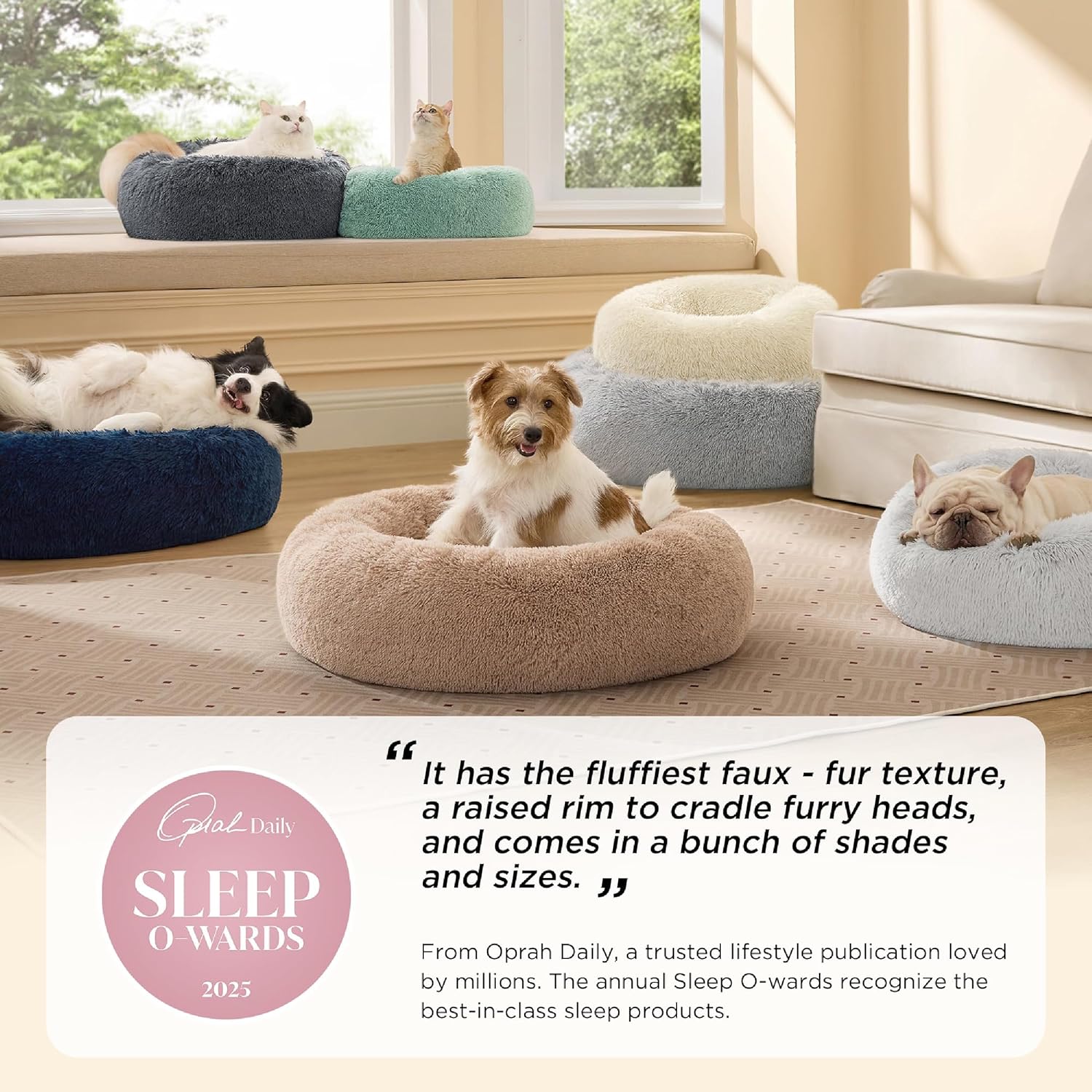 Bedsure Calming Cat Beds for Indoor Cats - Small Cat Bed Washable 20 inches, Anti-Slip Round Fluffy Plush Faux Fur Pet Bed, Fits up to 15 lbs Pets, Camel - Happypetzone.online - Image 2