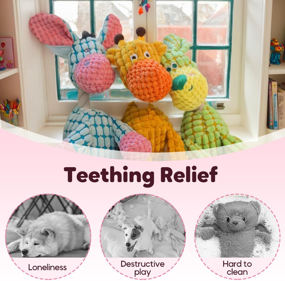 2026 New Dog Toys, Indestructible Plush Dog Toy for Aggressive Chewers, Interactive Squeaky Soft Puppy Chew Toy, Durable Teething Toys for Small Medium Large Dogs (Brown+Blue) - Happypetzone.online - Image 5