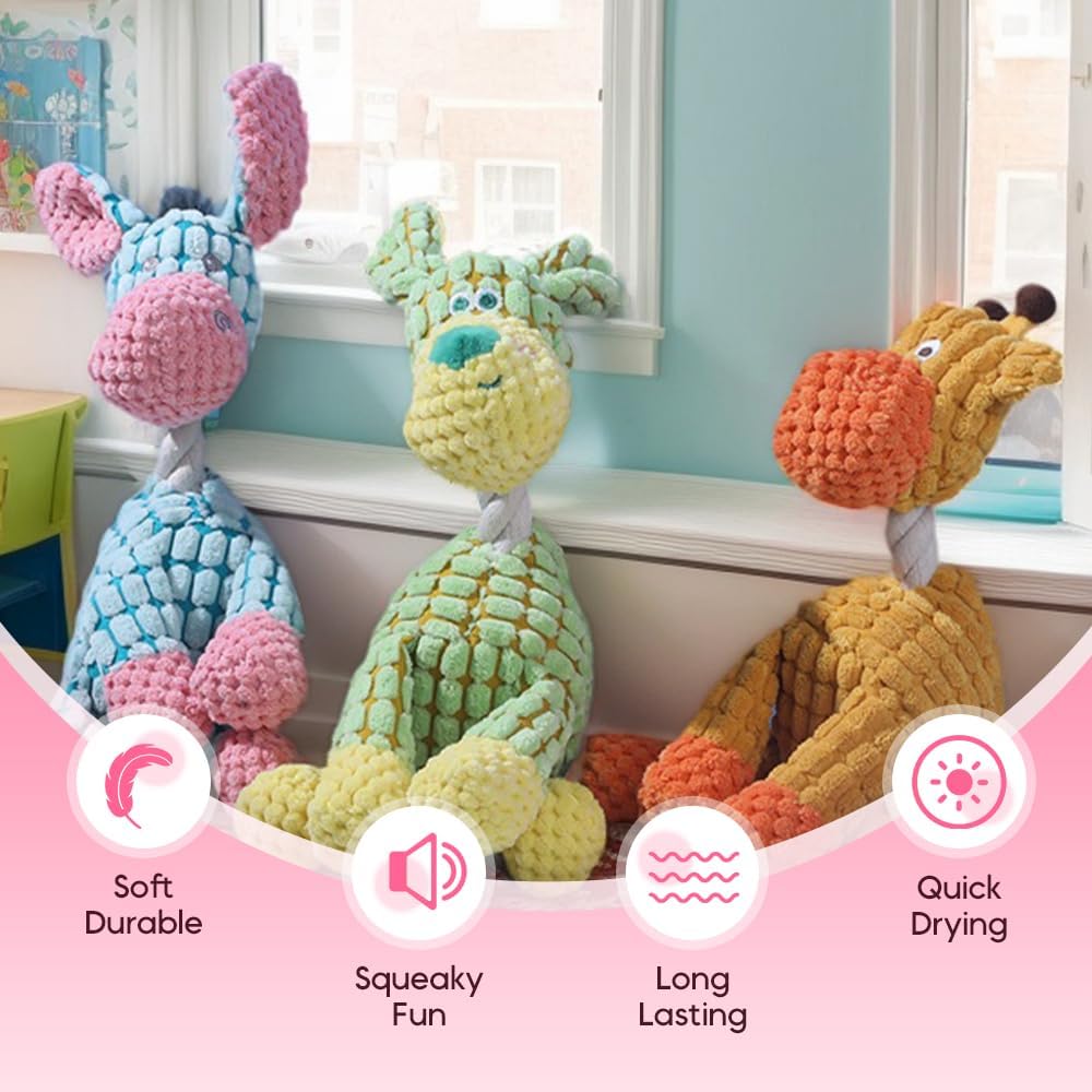 2026 New Dog Toys, Indestructible Plush Dog Toy for Aggressive Chewers, Interactive Squeaky Soft Puppy Chew Toy, Durable Teething Toys for Small Medium Large Dogs (Brown+Blue) - Happypetzone.online - Image 3