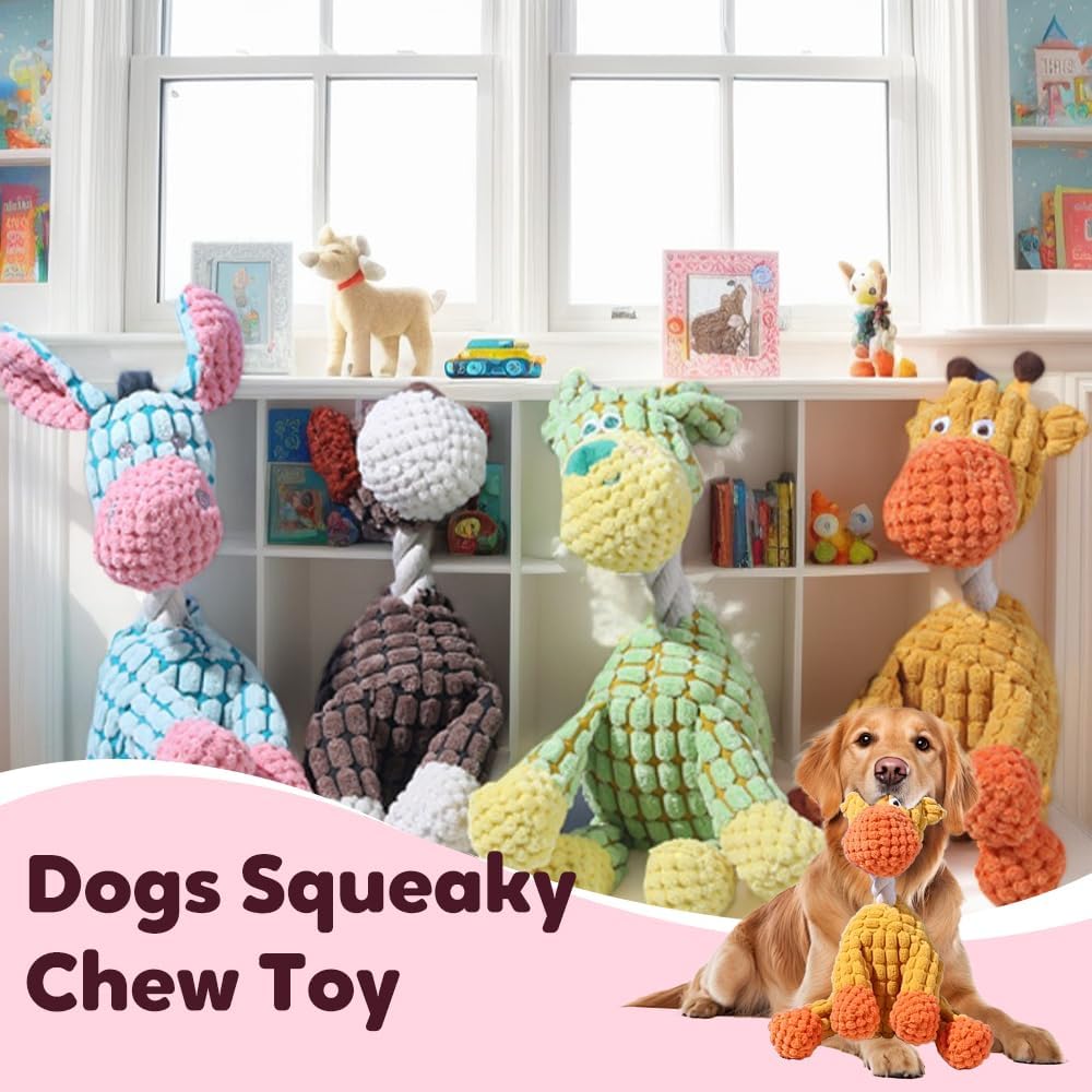 2026 New Dog Toys, Indestructible Plush Dog Toy for Aggressive Chewers, Interactive Squeaky Soft Puppy Chew Toy, Durable Teething Toys for Small Medium Large Dogs (Brown+Blue) - Happypetzone.online - Image 2
