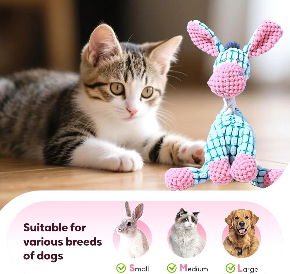 2026 New Dog Toys, Indestructible Plush Dog Toy for Aggressive Chewers, Interactive Squeaky Soft Puppy Chew Toy, Durable Teething Toys for Small Medium Large Dogs (Brown+Blue) - Happypetzone.online - Image 7