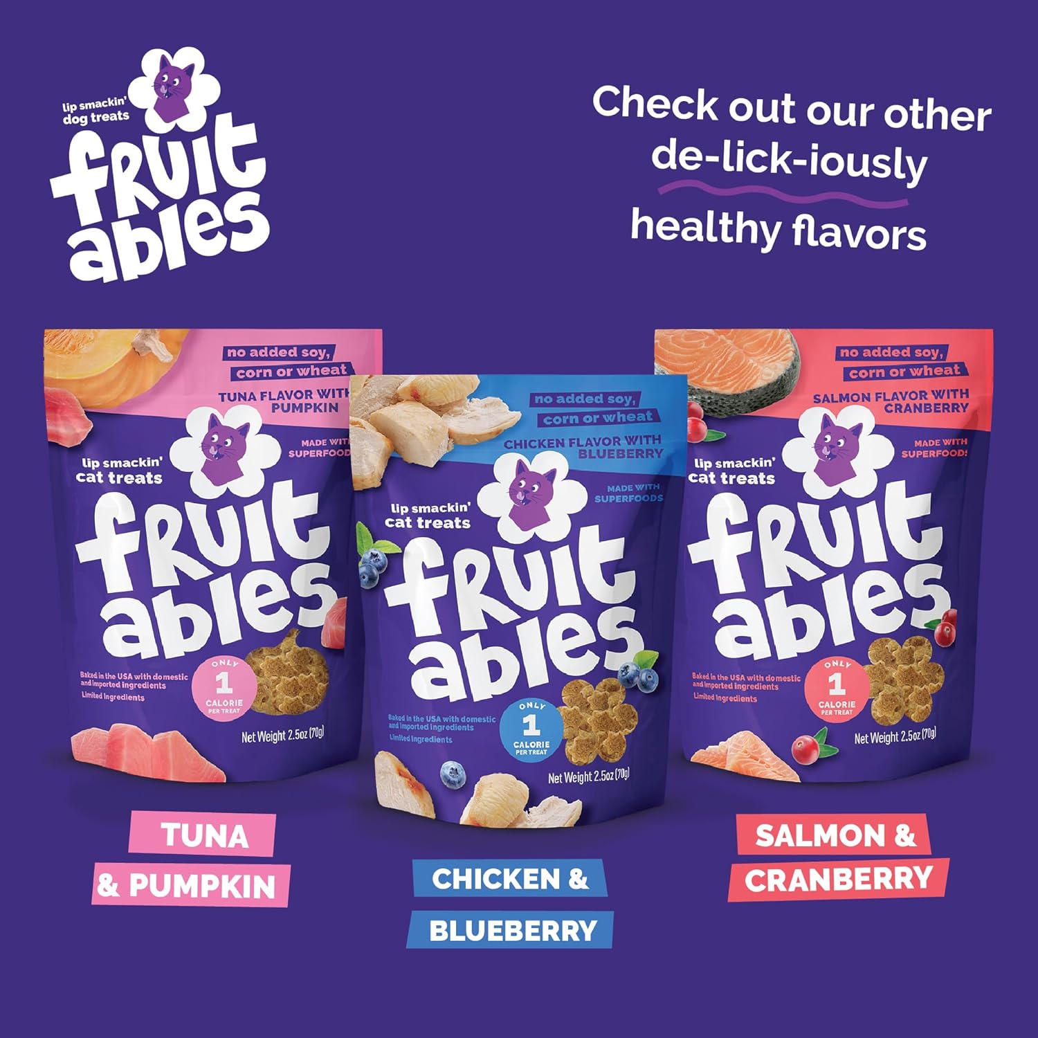 Fruitables Cat Treats - Crunchy Treats for Cats - Healthy Low Calories Packed with Protein - Free of Wheat, Corn and Soy - Made with Real Salmon, Tuna, Chicken - 2.5 Oz (3 Pk) - Happypetzone.online - Image 3
