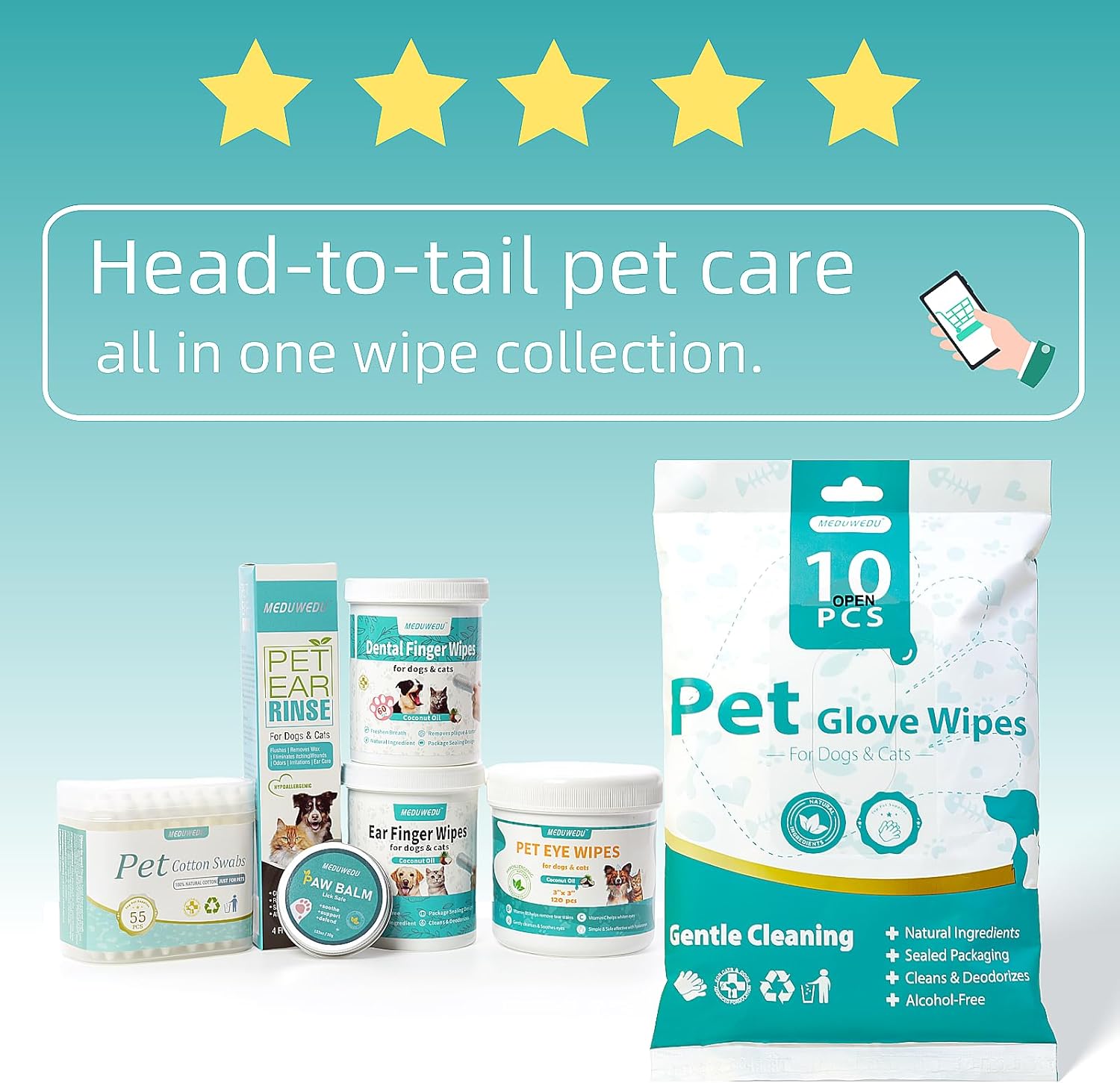MEDUWEDU Pet Cotton Swabs, 55 Count|Gourd-Shaped Tips|Soft Cotton & Paper Stick|Dog & Cat Ear Cleaner Swabs|Safe Grooming Tool for Pets - Happypetzone.online - Image 9