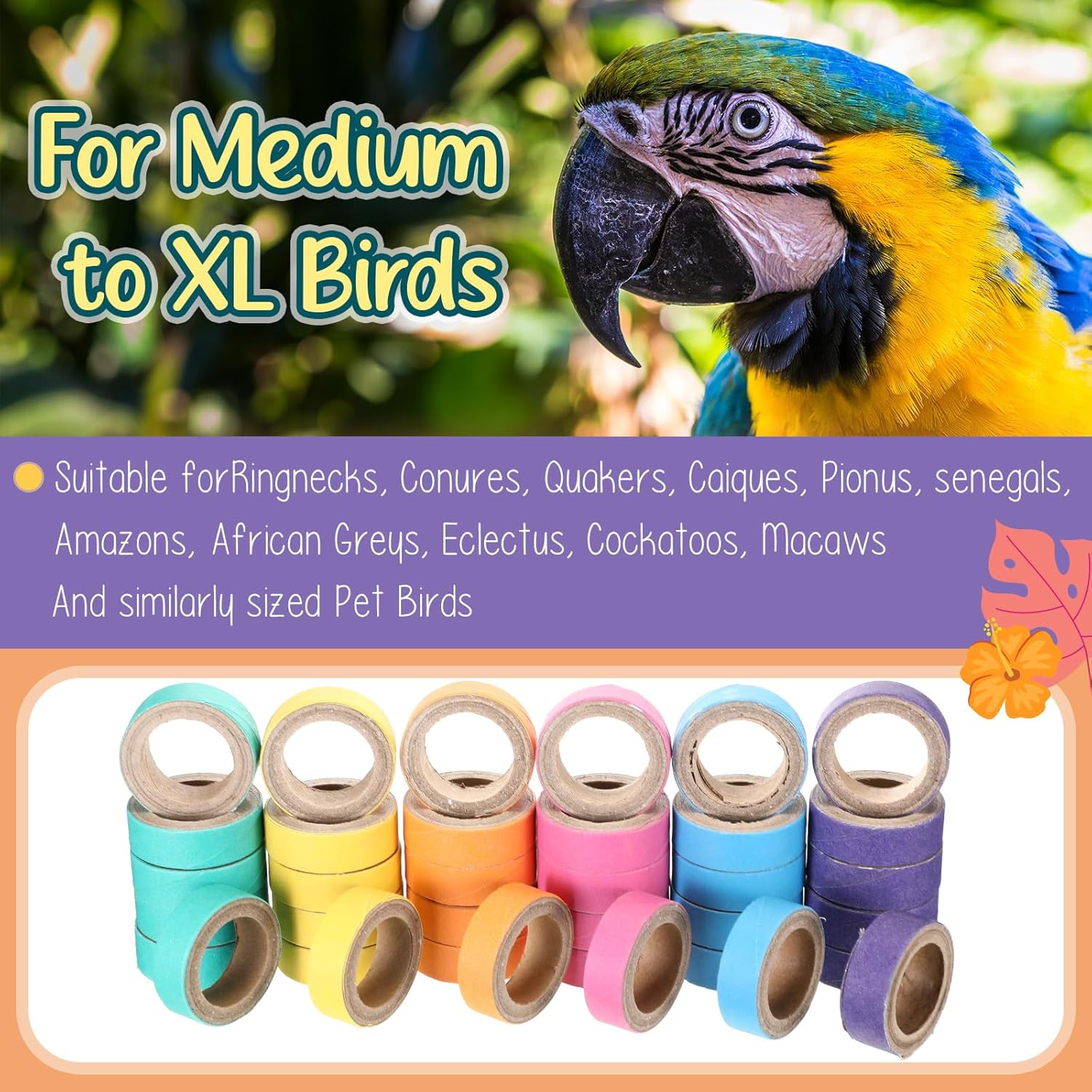 Skyygemm 120 Pcs Bagels Bird Toys Bulk for Parrots Cardboard Core Bird Toy Chewing Shredding Foraging Play Foot for Medium and Large Parrot Mini Macaws African Grey Cockatoos - Happypetzone.online - Image 5