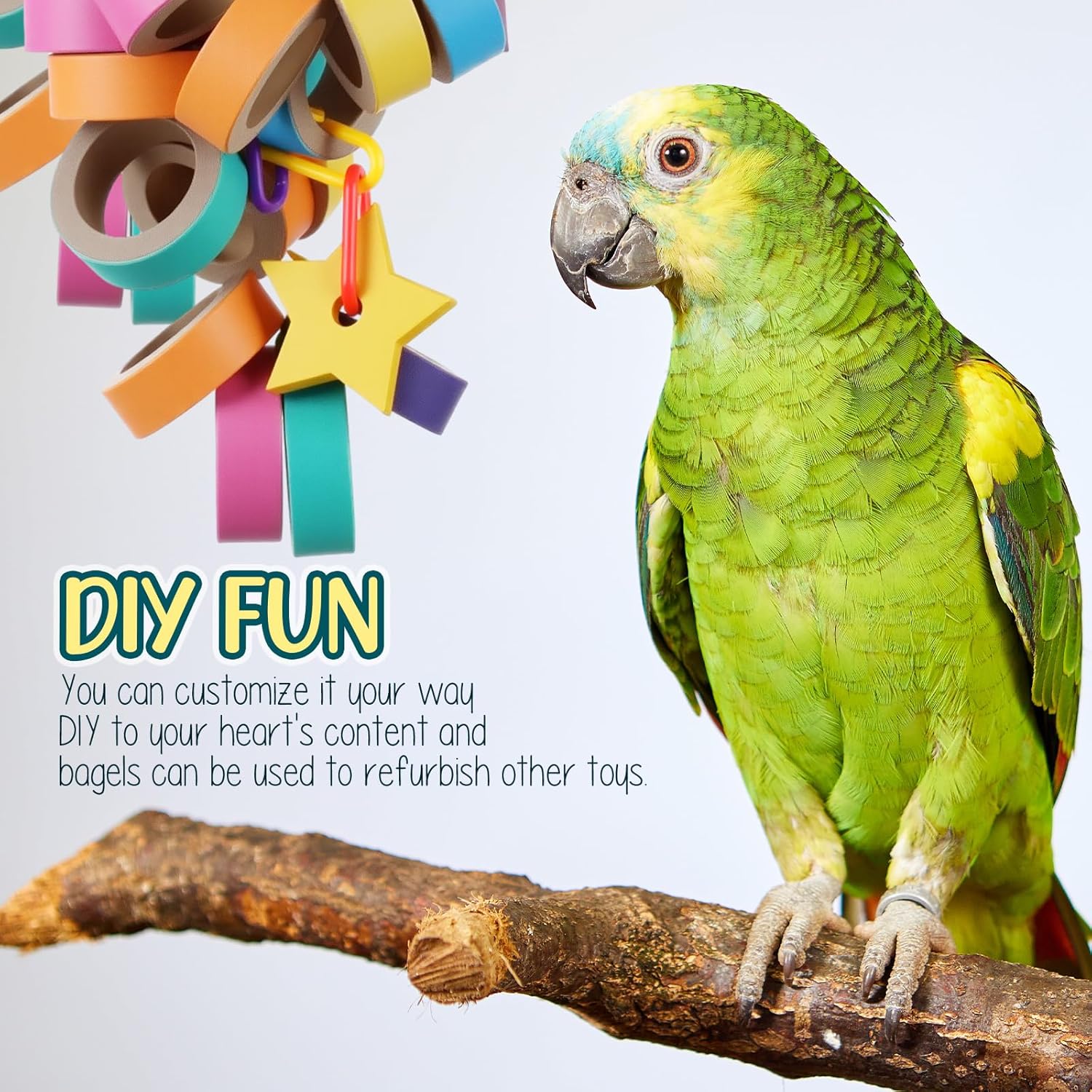 Skyygemm 120 Pcs Bagels Bird Toys Bulk for Parrots Cardboard Core Bird Toy Chewing Shredding Foraging Play Foot for Medium and Large Parrot Mini Macaws African Grey Cockatoos - Happypetzone.online - Image 6