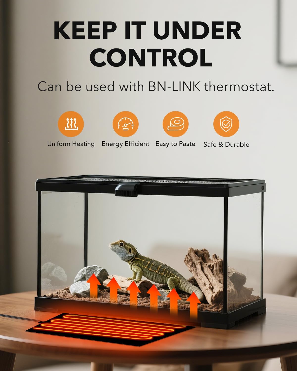 BN-LINK Reptile Heat Pad 8"X12" 16W for 30-40gal Under Tank Terrarium Heating Mat Waterproof for Turtle, Lizard, Frogs, Snake, Hermit Crab - Happypetzone.online - Image 2