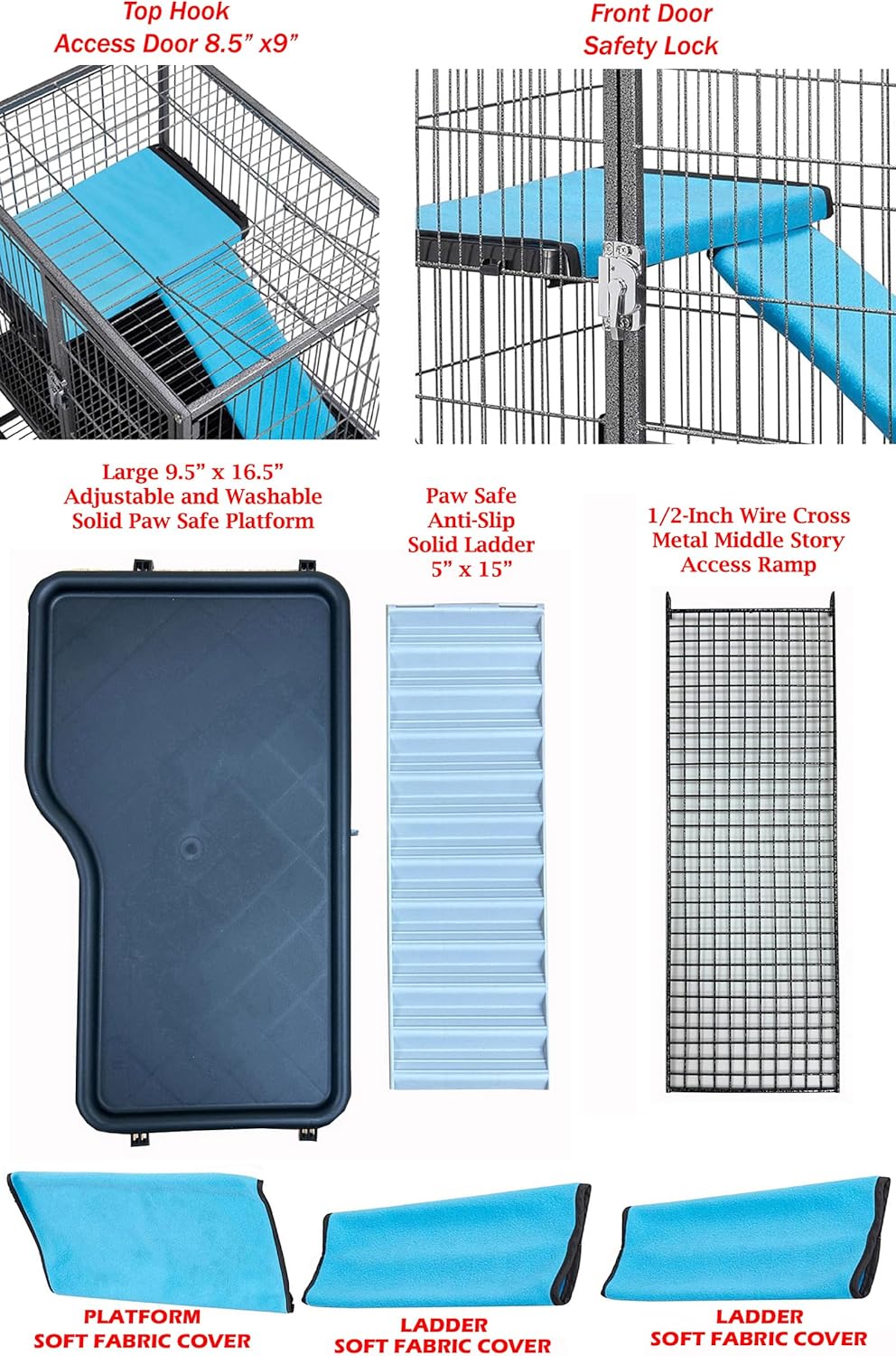 X-Large 31"x18.5"x53.5"H Deluxe Double Unit 4-Tiers Tight 1/2-Inch Bar Spacing Large Front Doors Water Bottle Food Bowl Feisty Ferret Hammock Squirrel Chinchilla Rat Small Animal Critter Rolling Cage - Happypetzone.online - Image 8
