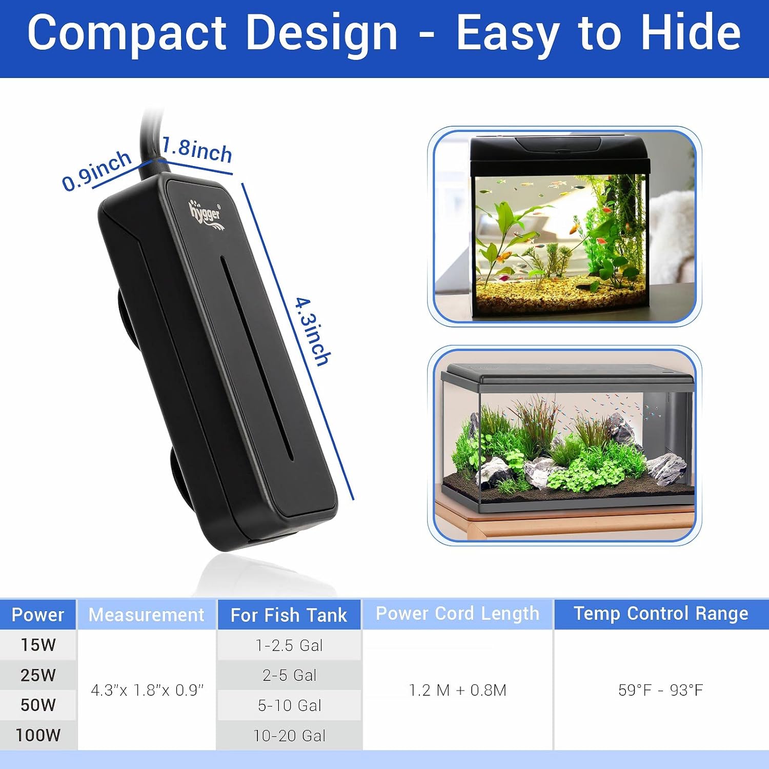 hygger Small Submersible Aquarium Heater 50W Mini Betta Fish Tank Heater with LED Display Adjustable Temperature for 5-10 Gallon Freshwater Saltwater Coral Reef Tanks - Happypetzone.online - Image 6