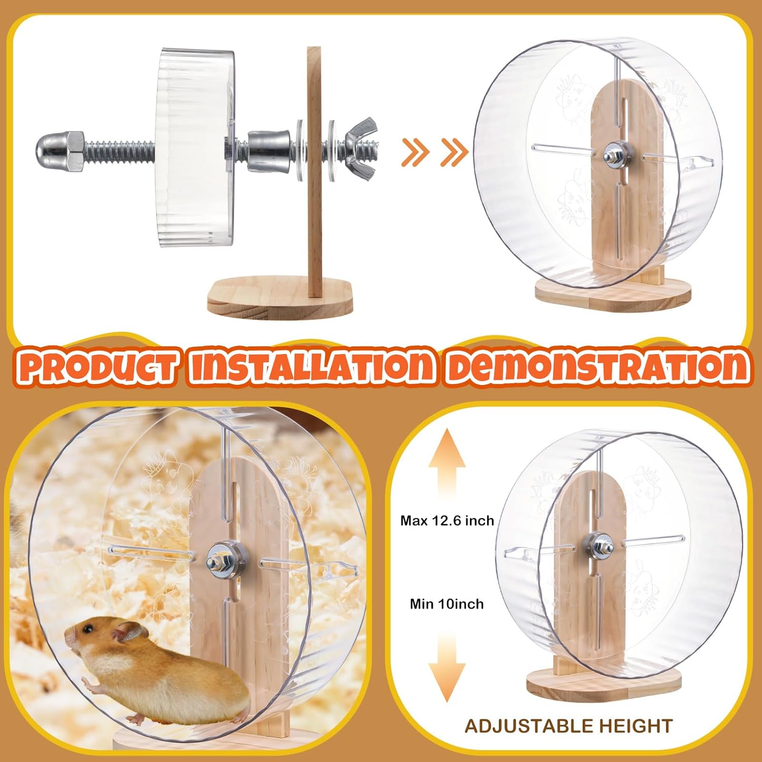 18 Pcs Hamster Toys Set, 10 Kinds Small Animal Chewing Toys, Maze Wood House, Silent Exercise Running Wheels and Water Bottle Set for Hamster Habitat Rat Cage Accessories(Mixed Play Style) - Happypetzone.online - Image 3
