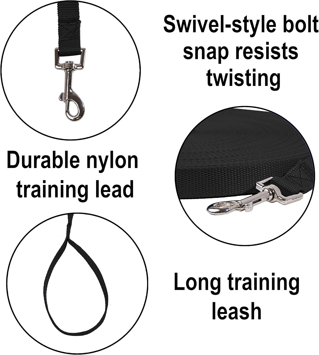 Hi Kiss Dog/Puppy Obedience Recall Training Agility Lead - 15ft 20ft 30ft 50ft 100ft Training Leash - Great for Play, Camping, or Backyard - Black 20ft - Happypetzone.online - Image 3