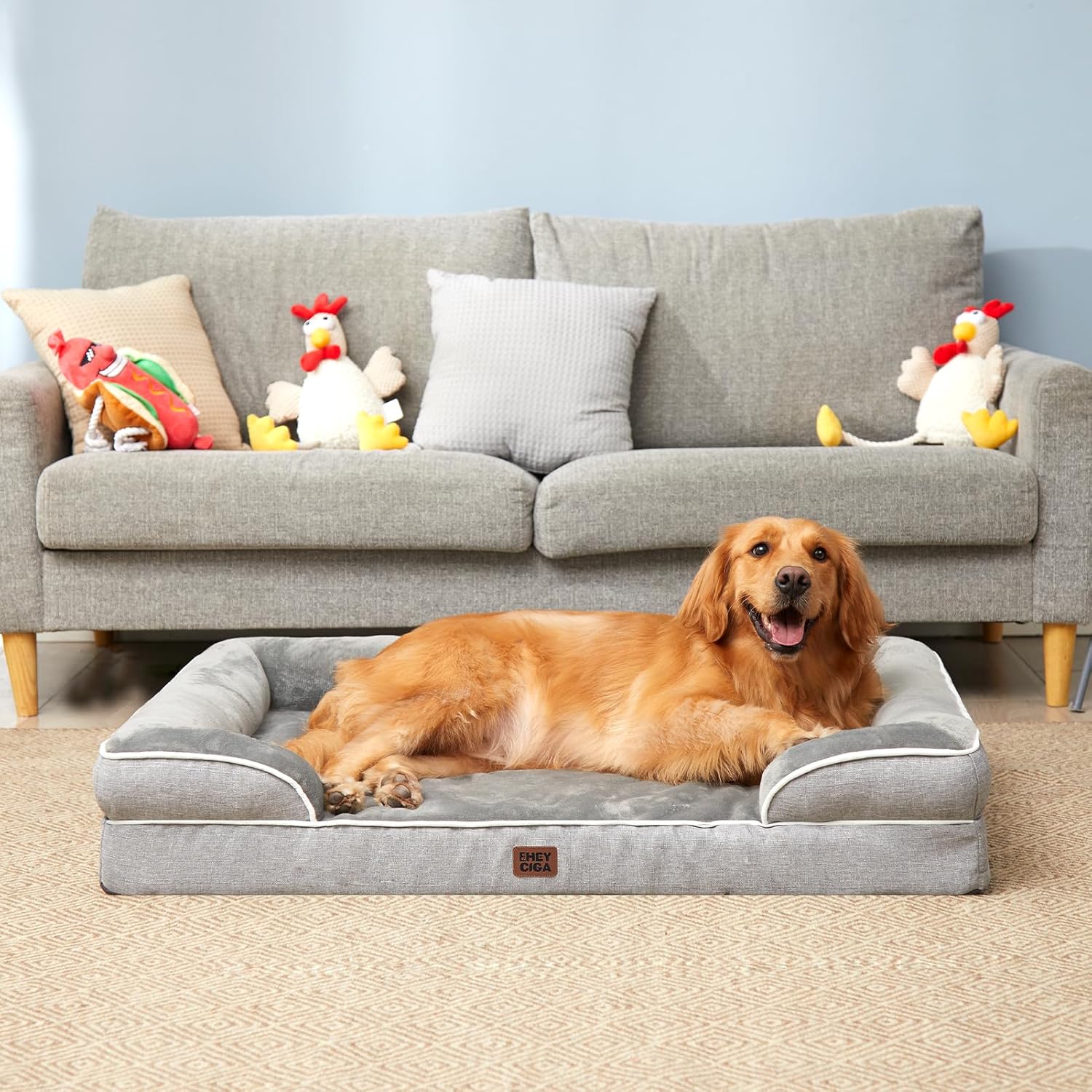 EHEYCIGA Orthopedic Dog Beds Large Sized Dog, Waterproof Memory Foam Pet Bed with Sides, Non-Slip Bottom Large Pet Bed with Washable Removable Cover, Grey - Happypetzone.online - Image 8