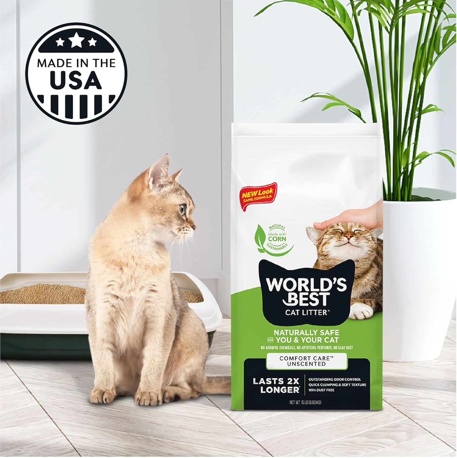 WORLD'S BEST CAT LITTER Comfort Care Unscented 15-Pounds - Natural Ingredients, Quick Clumping, Flushable, 99% Dust Free & Made in USA - Long-Lasting Odor Control & Easy Scooping - Happypetzone.online - Image 5