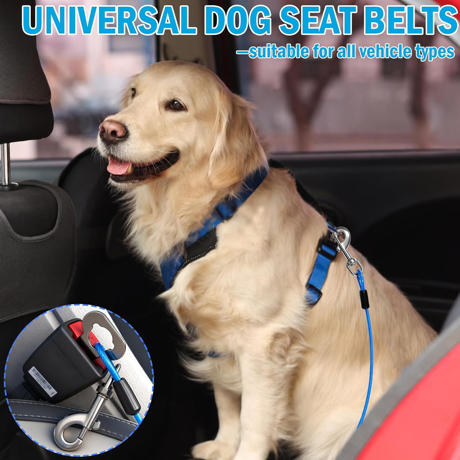 Dog Car Safety Harness,24 Inch/60 cm Double Clips Seatbelt Dog Leash,No Chew seat Belts for Dogs(2 Pack Blue) - Happypetzone.online - Image 3