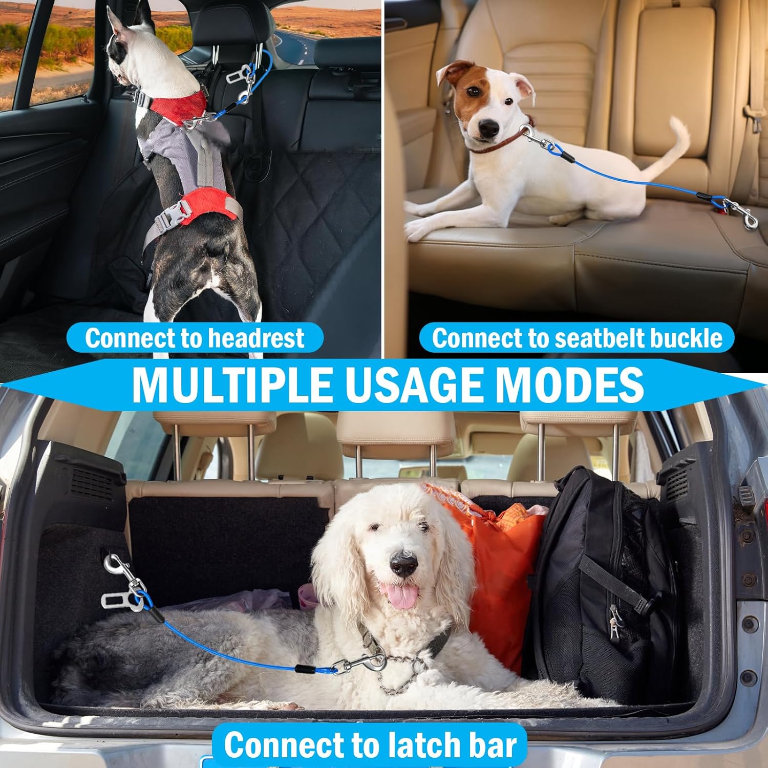 Dog Car Safety Harness,24 Inch/60 cm Double Clips Seatbelt Dog Leash,No Chew seat Belts for Dogs(2 Pack Blue) - Happypetzone.online - Image 7