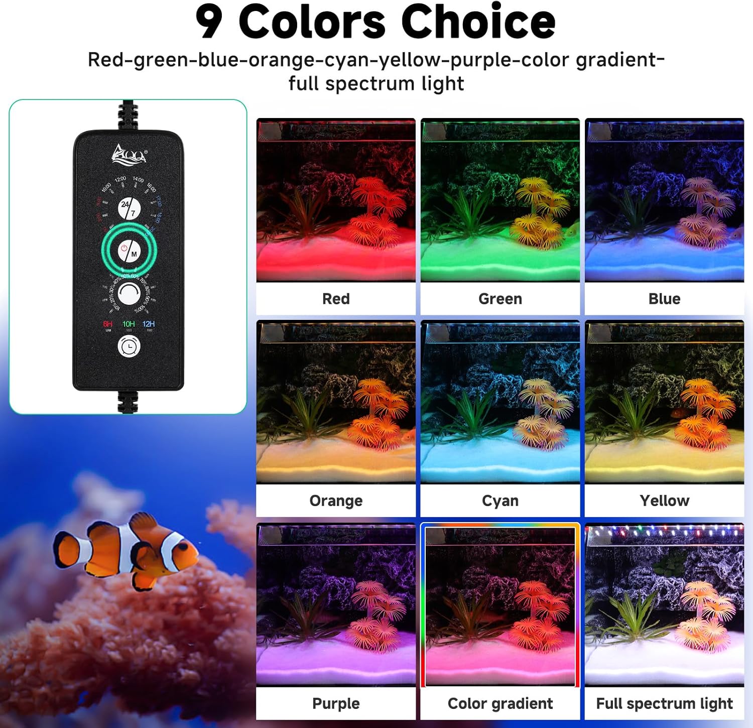 AQQA LED Aquarium Light, 24/7 Mode IP68 Waterproof Extendable Bracket Fish Tank Light, DIY Mode Full Spectrum Aquarium Plant Light, Adjustable Timer/Brightness Memory Function for 18-24 Inch Fish Tank - Happypetzone.online - Image 3