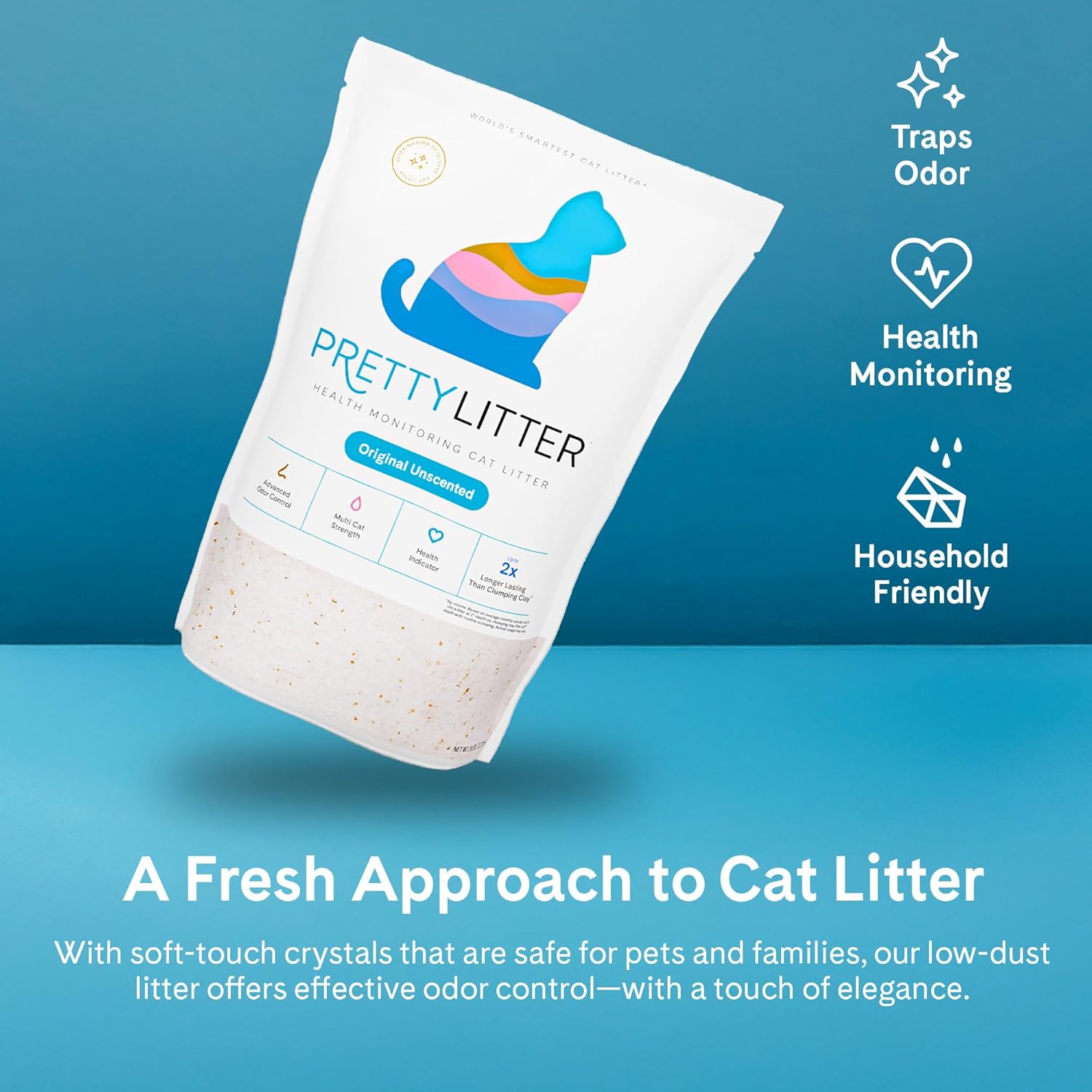 PrettyLitter Health Monitoring Cat Litter (Unscented, Non Clumping) | Lightweight & Low Tracking, Color Changing Silica Gel Crystals, Advanced Odor Control — 6 Lbs, Pack of 1 (Up to 1 Month Supply) - Happypetzone.online - Image 5
