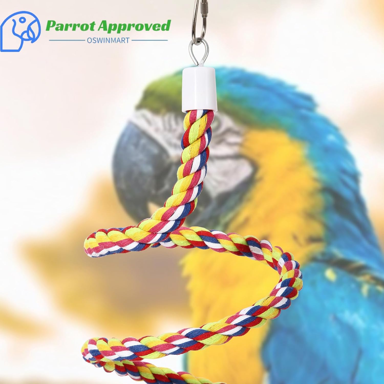 63'' Bird Rope Perches Birdcage Swing Toys 100% Cotton Natural Bird Perch Peck/Chewing with Vintage Bell Climbing Standing Bungee Parrot Toys for Small to Regular Size Parrot Cockatiel Birds - Happypetzone.online - Image 6