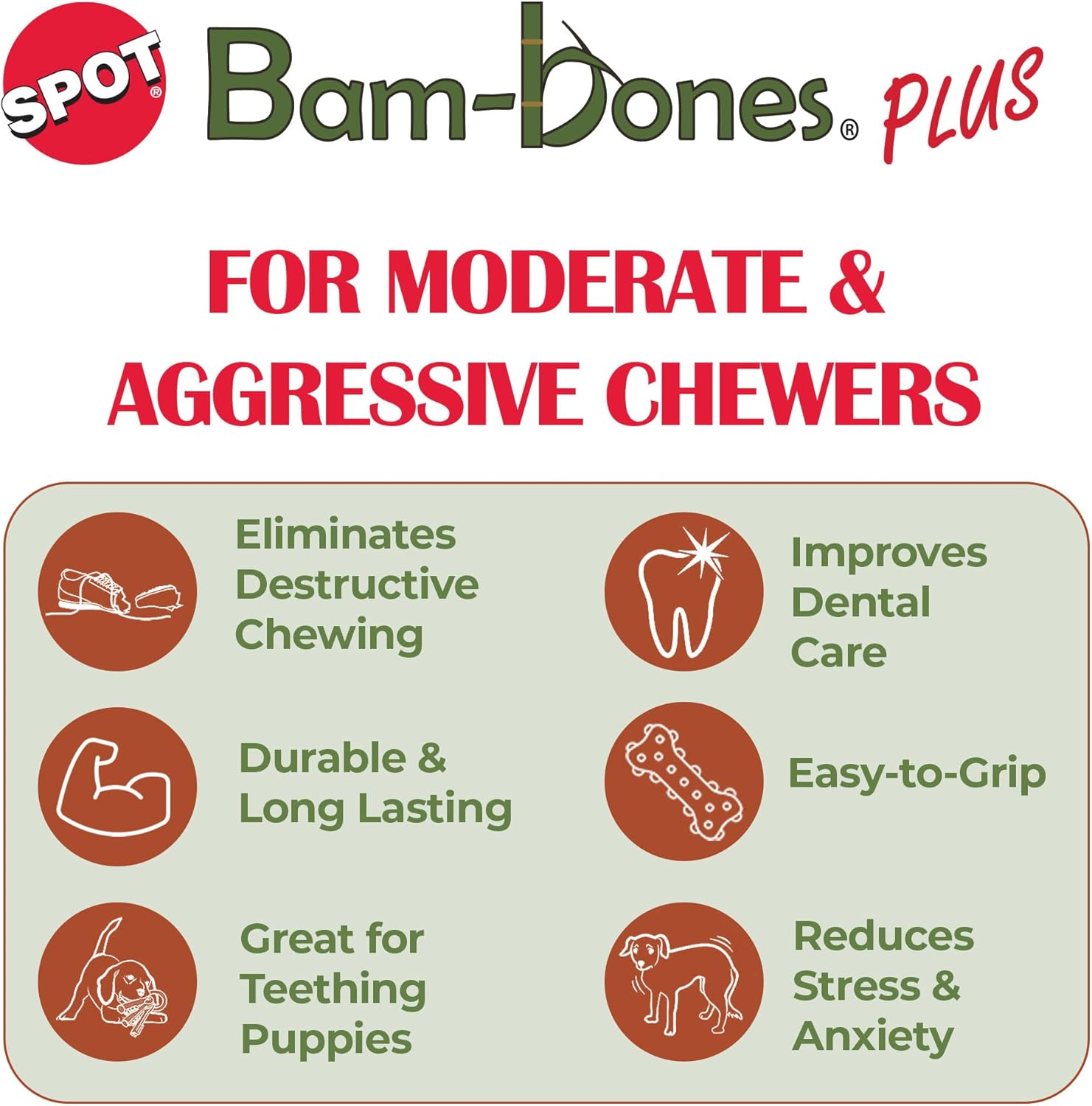 SPOT Bam-Bones Plus T Bone – Bamboo Fiber & Nylon Dog Chew Toy for Moderate to Aggressive Chewers, Durable Long Lasting & Non-Splintering, Beef Flavor Toy for Adult Dogs & Puppies Under 60 lbs, 6 in - Happypetzone.online - Image 4