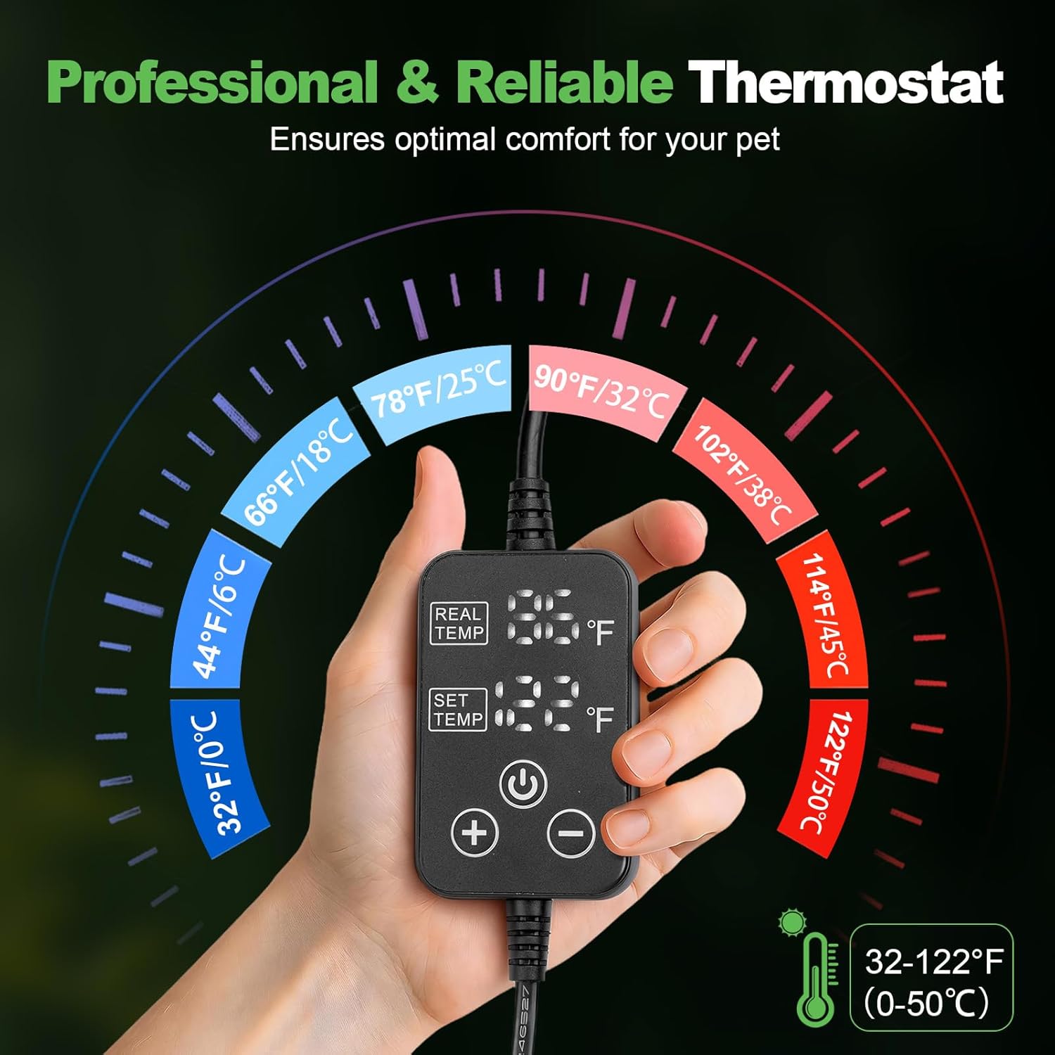 Reptile Heating Pad with Internal Sensor&Thermostat, 8" x 18" 24W Under Tank Heater Mat for 10-40 Gallon Tanks, IP67 Waterproof Safe Heat for Turtles, Bearded Dragons, Snakes, Lizards and Seedling - Happypetzone.online - Image 2