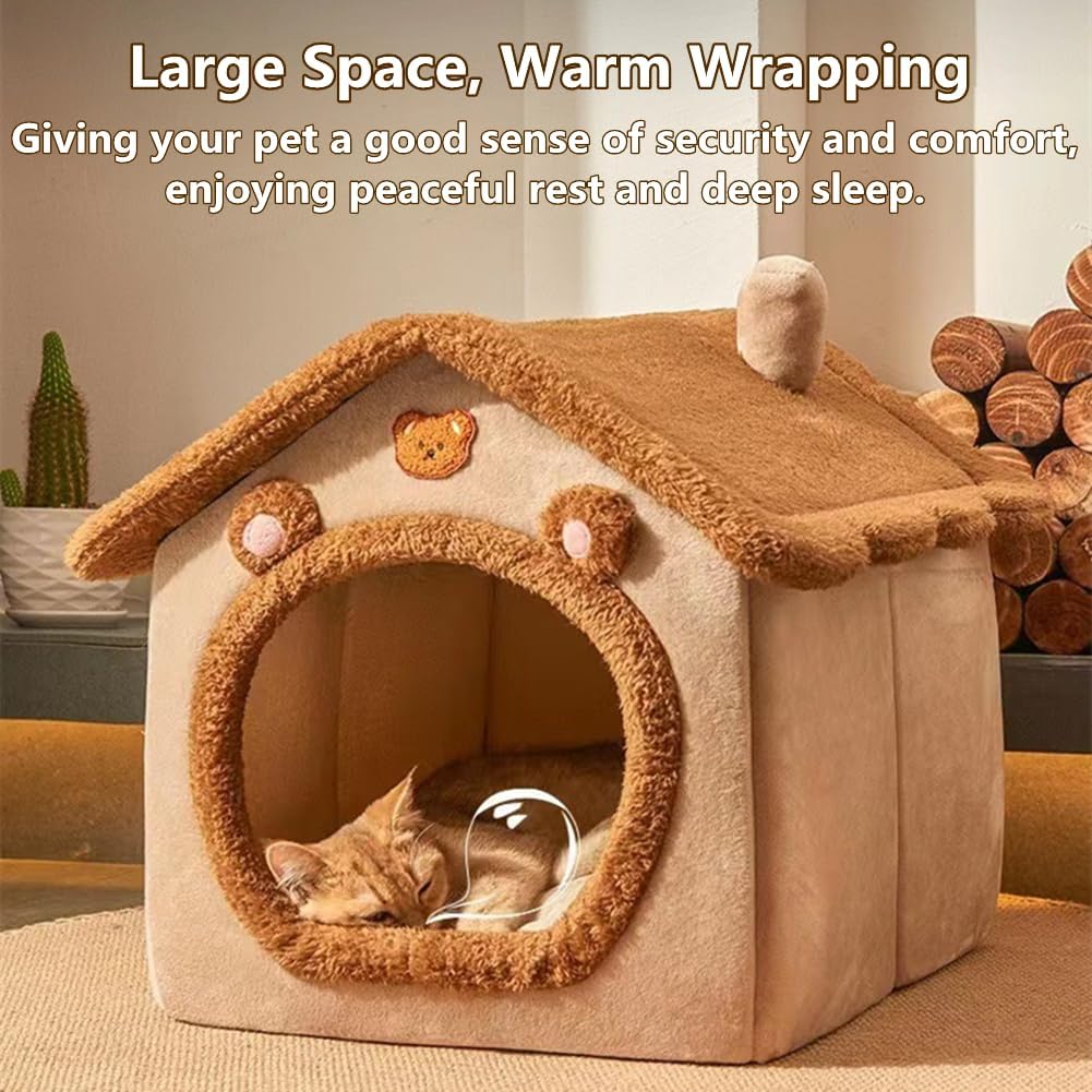 Cat Bed for Indoor Cats,Cozy Cat Cave Bed Cat House Cat Tent with Removable Cushion Pillow,Soft Warm Pet House Puppy Bed,Cute Bear Pet Nest for Cat Kitten Small Dogs (Brown, S-15.8x12.6x13.8 Inches) - Happypetzone.online - Image 3