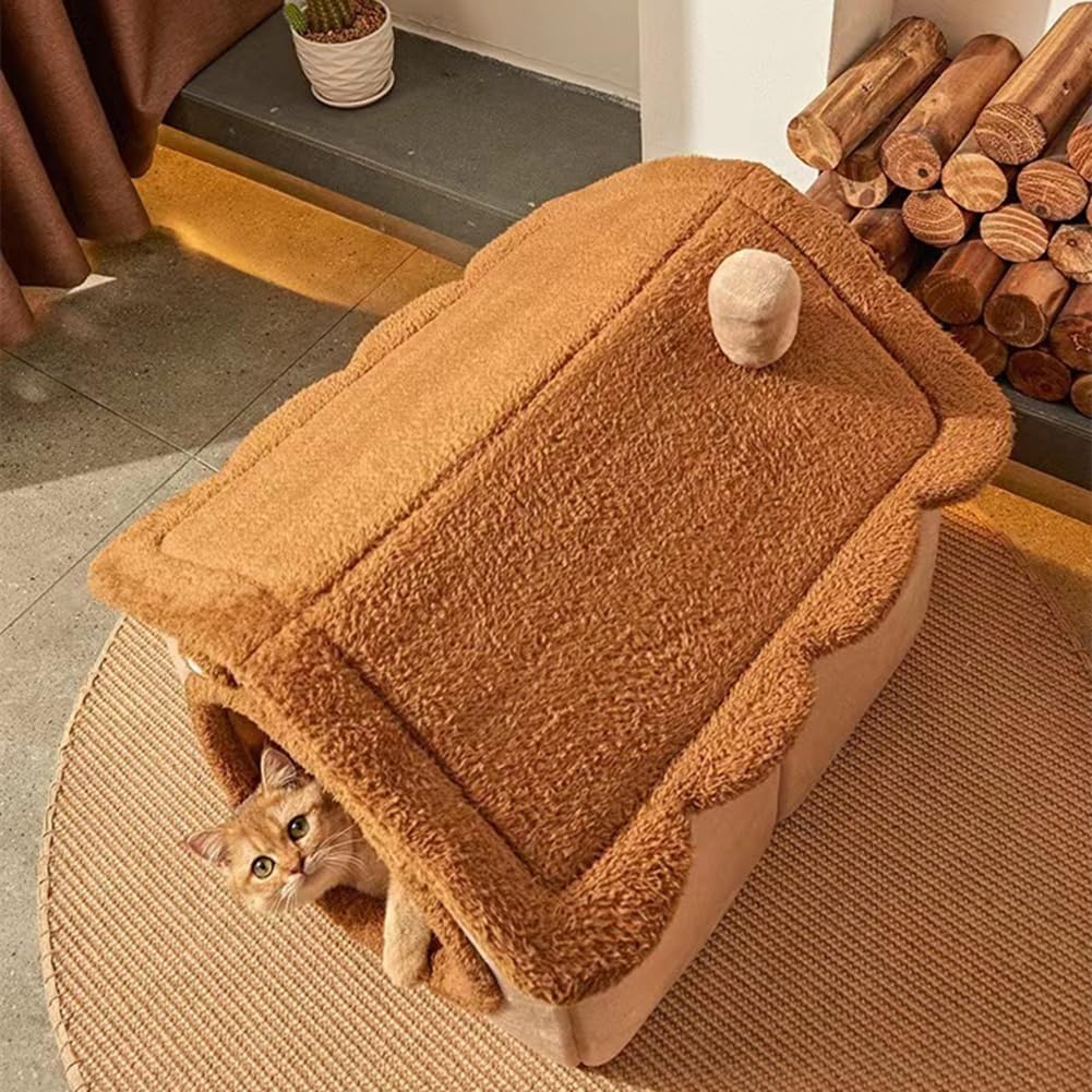 Cat Bed for Indoor Cats,Cozy Cat Cave Bed Cat House Cat Tent with Removable Cushion Pillow,Soft Warm Pet House Puppy Bed,Cute Bear Pet Nest for Cat Kitten Small Dogs (Brown, S-15.8x12.6x13.8 Inches) - Happypetzone.online - Image 4