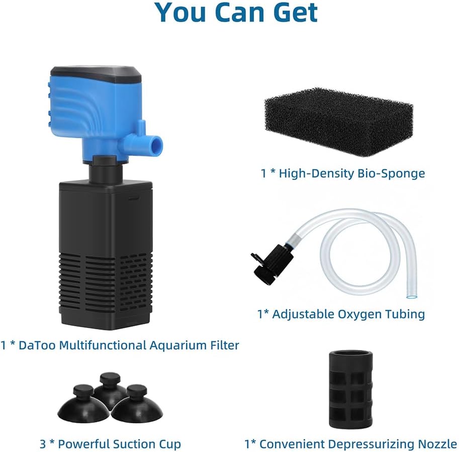 DaToo Aquarium Filter 5-15 Gallon Fish Tank Filter 120GPH Powerful Pump For Aquariums Adjustable Air Flow Submersible Internal Aquarium Filters For Pond Wavemaker Air Supply Freshwater And Saltwater - Happypetzone.online - Image 7