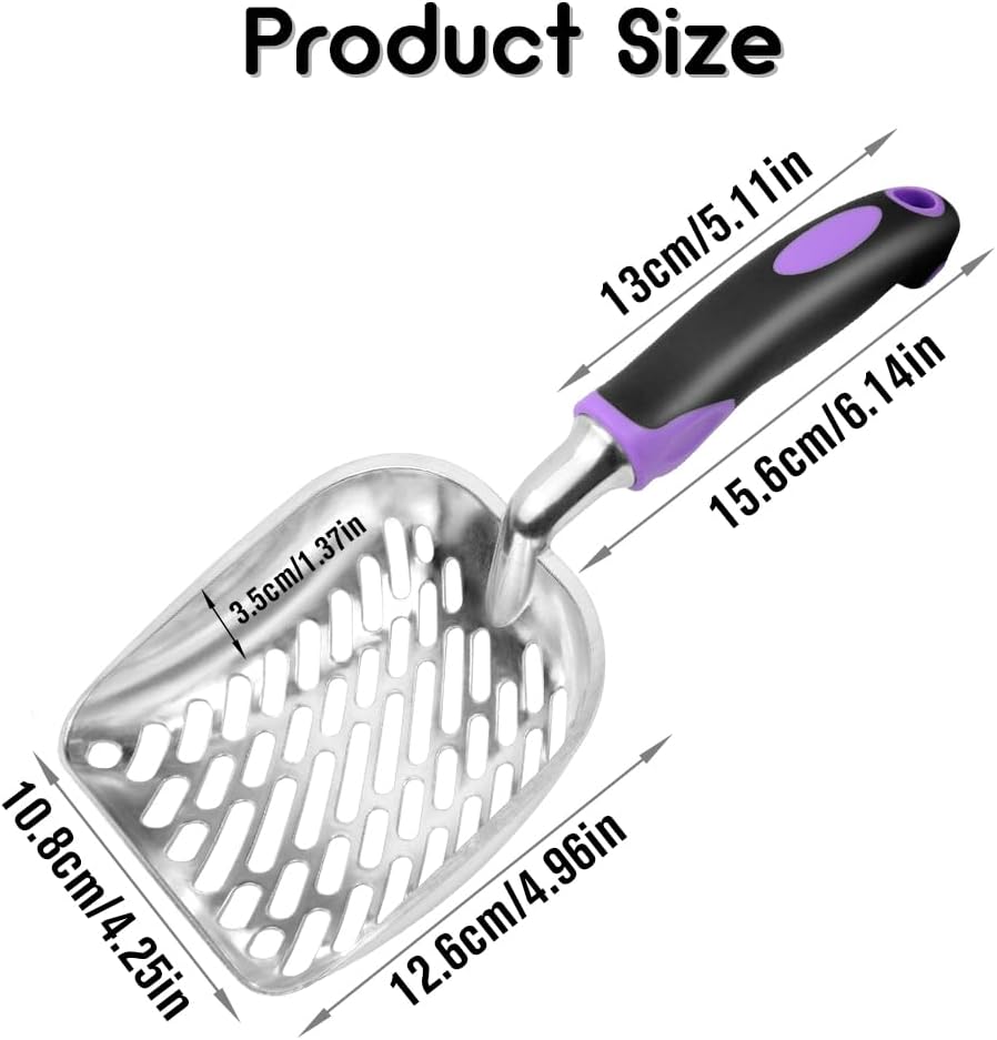 Cat Litter Scoop-Metal Cat Scooper-Long Handle Scoop,Cat Scooper-Poop Sifting-Mesh Shovel-Suitable for Cat Litter Box (Purple) - Happypetzone.online - Image 2