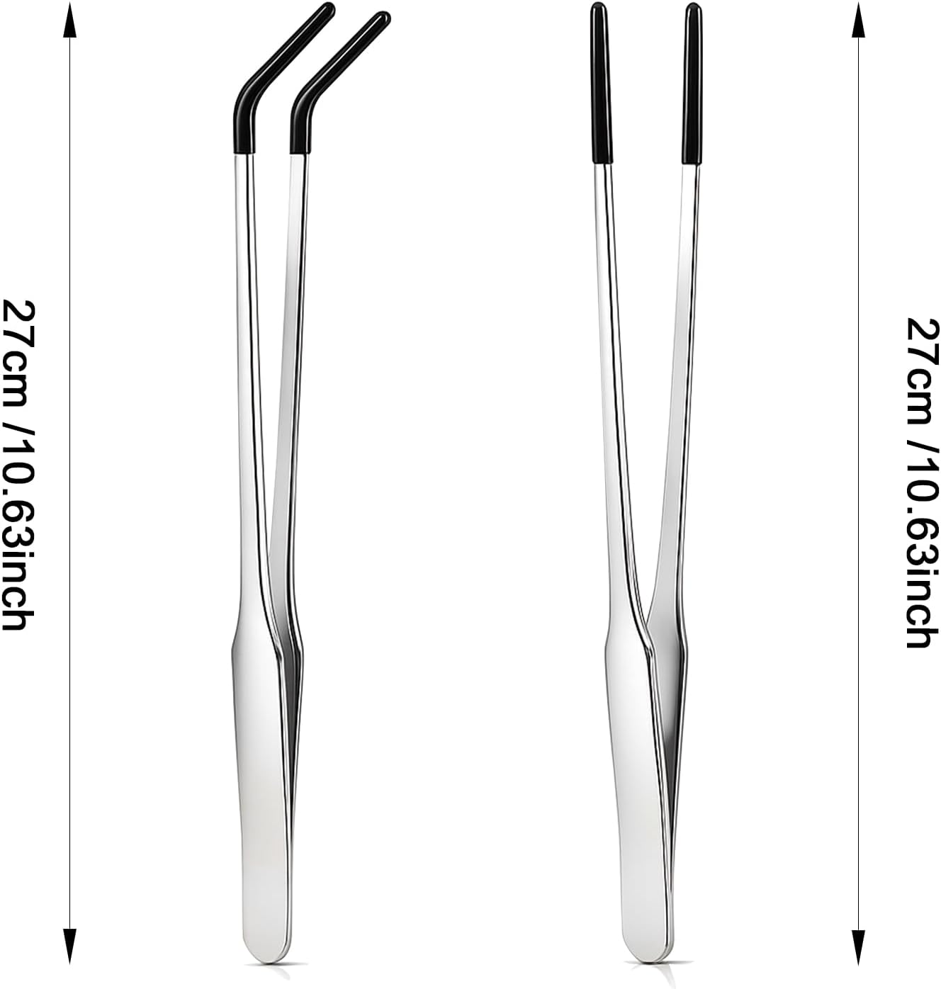 2 Pack Extra Long Stainless Steel Reptile Feeding Tongs with Rubber Tip - 10.6" Straight And Curved Long Tweezers for Aquariums, Feeder for Beard Dragons, Lizard and Snakes (Silver) - Happypetzone.online - Image 3
