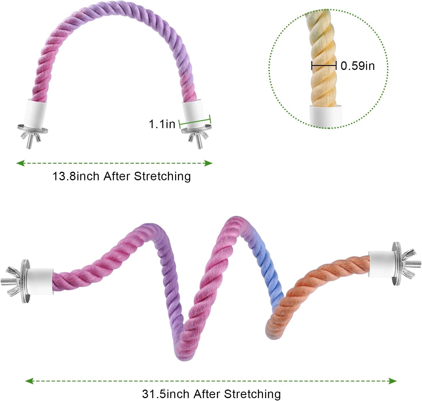 3 Pcs Bird Rope Perches Gradient Color, Bendable Parrot Bird Perch Rope Stand for Cage, Stand Climbing Stand Toy for Cockatiels, Lovebirds, Budgies, Parakeets (2 Short + 1 Long) - Happypetzone.online - Image 5