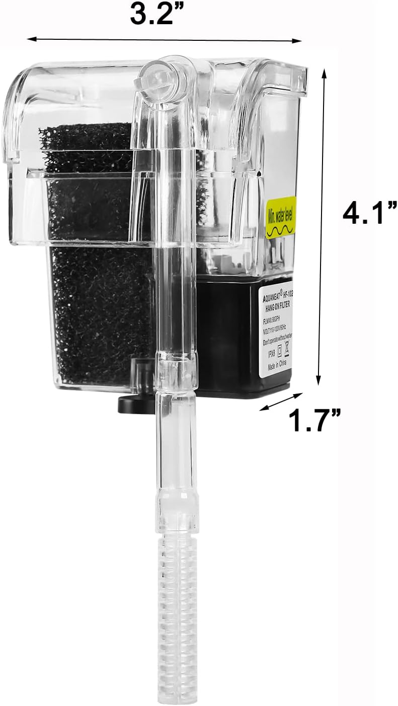 AQUANEAT Aquarium Hang on HOB Power Filter 5 Gallon Rimless Small Fish Tank Filter 90GPH (up to 5Gal) - Happypetzone.online - Image 4