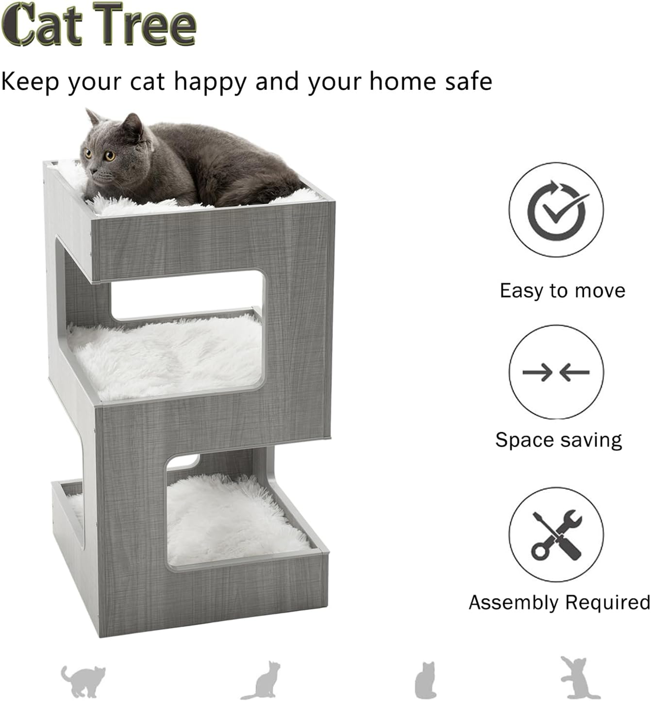 ACH Modern Cat Furniture Cat Tree Spacious Perch Multi-Level Cat Tower for Indoor Cats 27.5 Inch Luxury Cat Tree Stand House for Kittens with Removable Soft Blanket and Condo - Happypetzone.online - Image 3