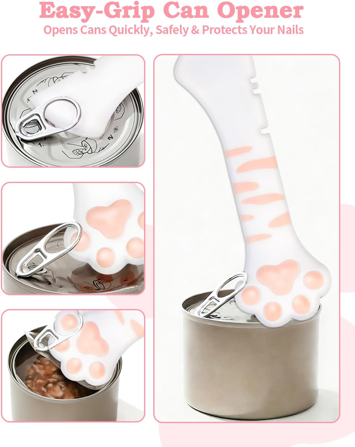 6 PCS Cat Food Can Covers Set, Reusable Silicone Can Lids with Opener, Stainless Steel Wet Food Spoon & Cat Treat Squeezer for Pet Feeding and Storage, Fits Cats & Dogs (Pink) - Happypetzone.online - Image 4