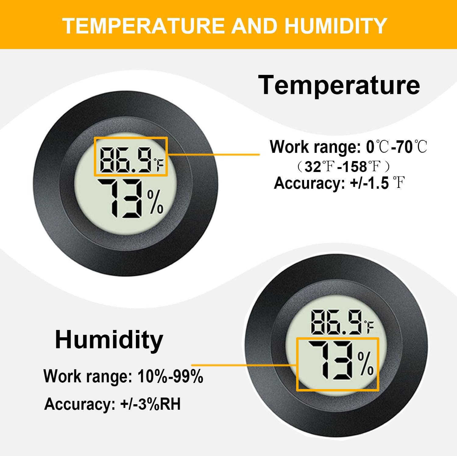 JEDEW 2 Pack Hygrometer Thermometer Digital Humidity Meter Indoor/Outdoor Humidity Monitor Reptile Thermo-Hygrometer for Greenhouse Humidors Terrarium Jars, Fahrenheit (℉) /Celsius(℃) (2) - Happypetzone.online - Image 3