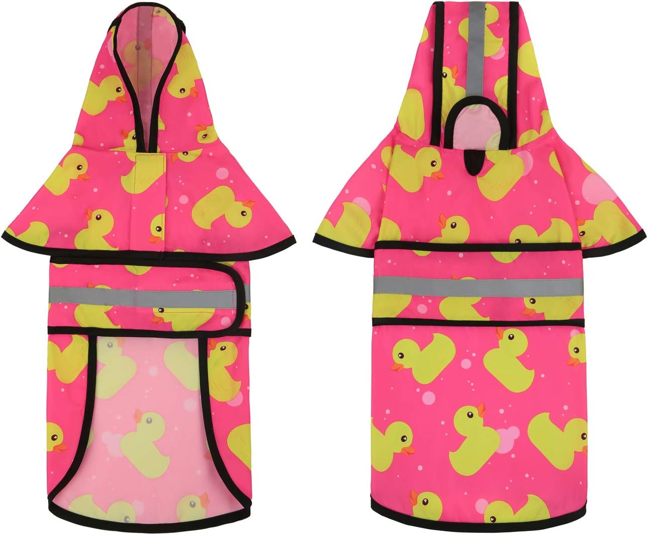 HDE Dog Raincoat Jacket Reflective Adjustable Hooded Pet Poncho Rain Coat with Leash Hole for Small to X-Large Dogs Pink Ducks - M - Happypetzone.online - Image 3