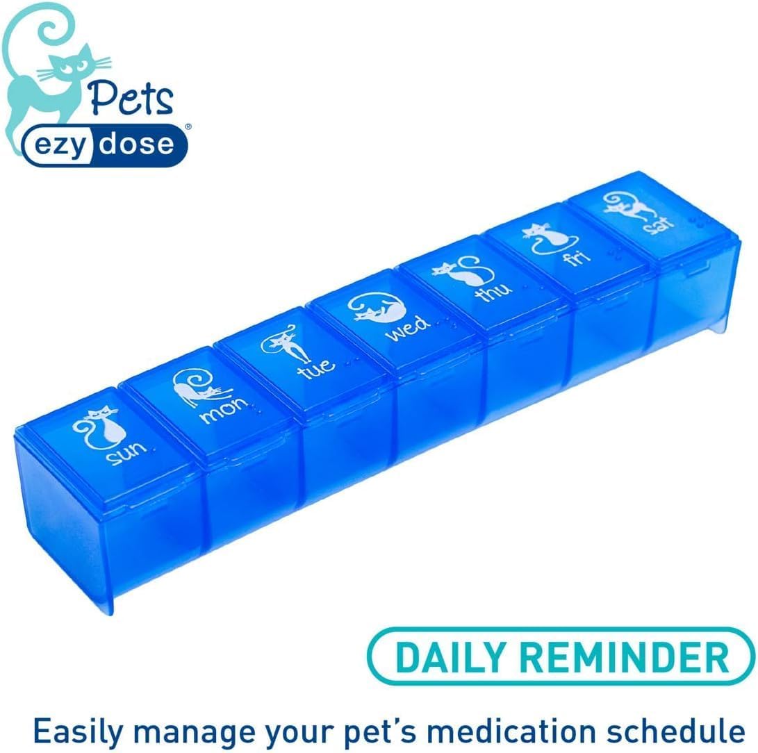 EZY DOSE Pet (7-Day) Pill Case, Medicine Planner, Treats, Vitamin Organizer Box for Cats, Convenient and Easy to Use, Large Compartments, Blue Lids, Travel Friendly, BPA Free, Made in The USA - Happypetzone.online - Image 2