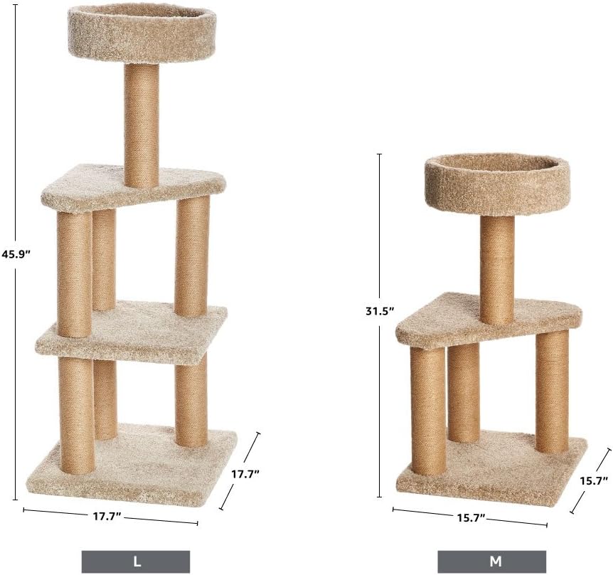 Amazon Basics Cat Tree Tower - Multi-Level Climbing Activity Center for Indoor Cats & Kittens with Scratching Posts, Platform, Jute Rope, Large (45.9"H), Beige - Happypetzone.online - Image 7