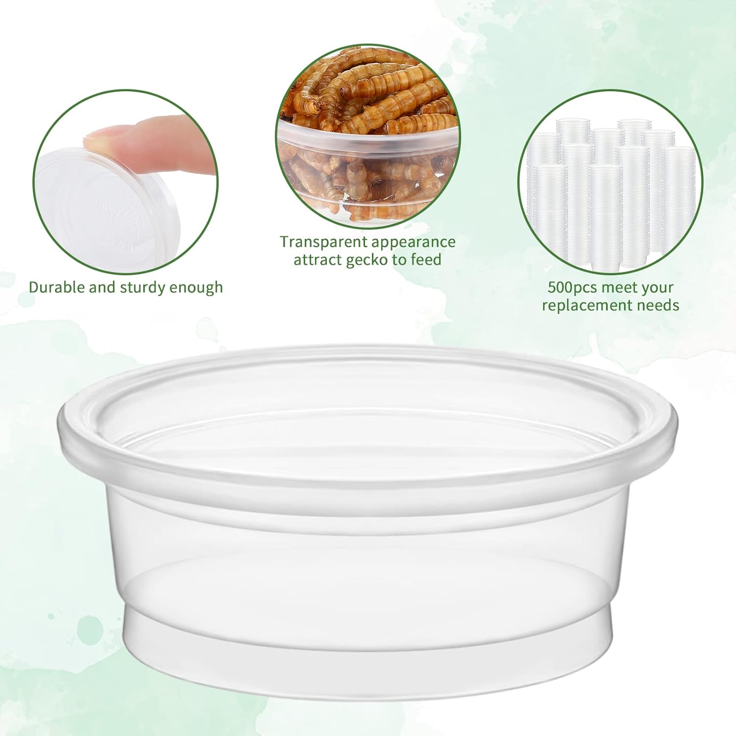 EBOOT 500 Pcs Plastic Feeder Cups - Reptile Water & Food Bowls for Gecko, Lizards, Tarantula & Other Small Pets (0.5oz) - Happypetzone.online - Image 3