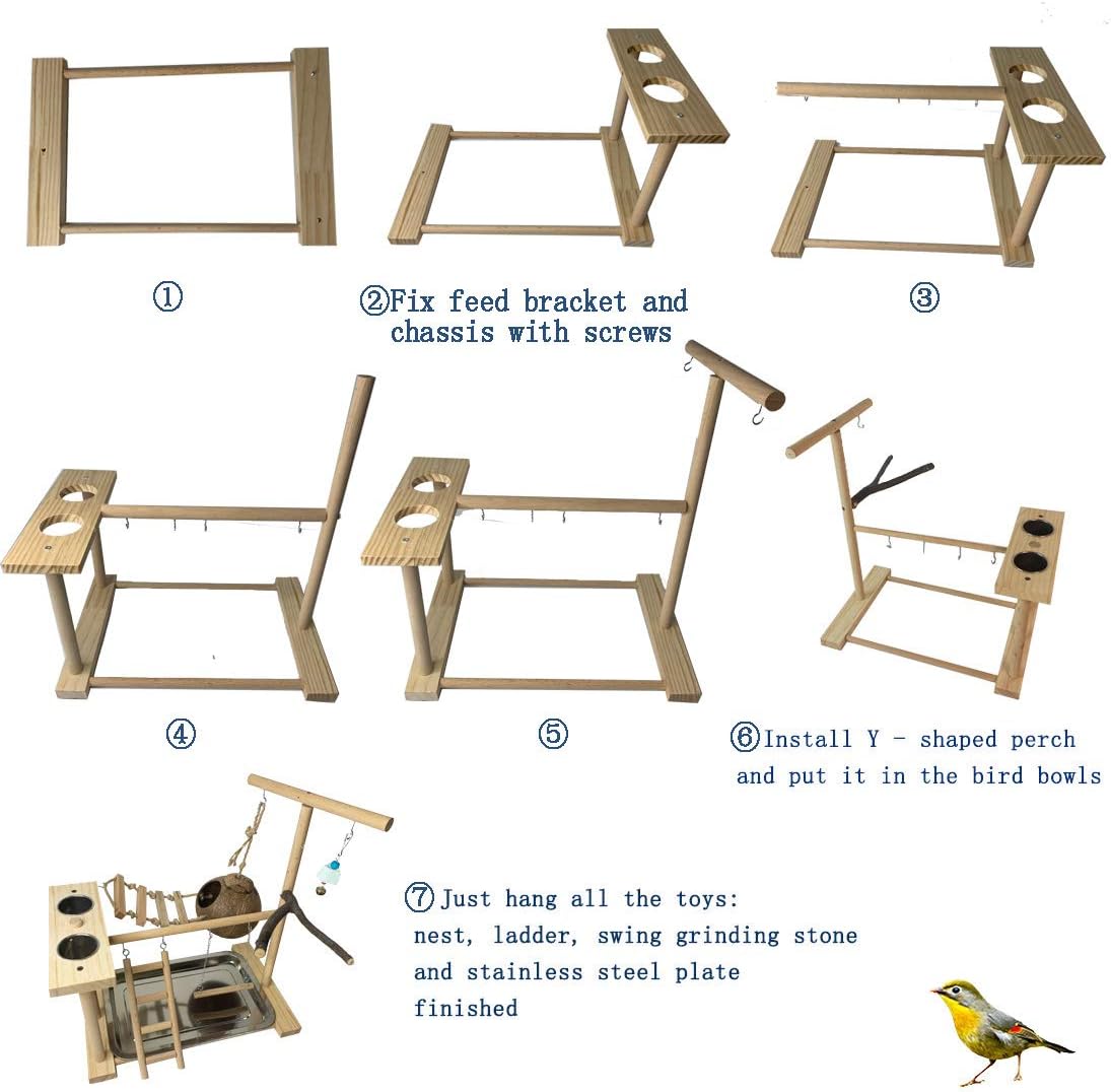 Hamiledyi Parrot Playground Bird Play Stand Natural Wood Parrot Perch Gym with Feeder Cups Cockatiel Nest with Ladder Lovebirds Cage Accessories Toy Exercise Activity Center for Cockatiel Lovebirds - Happypetzone.online - Image 4