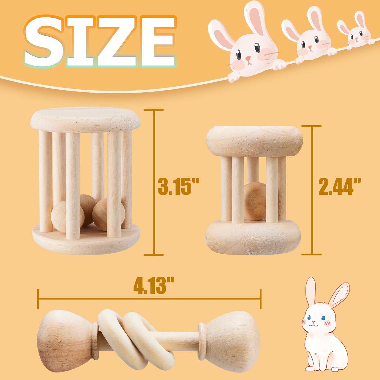 AOWPFVV 3 Pcs Natural Wooden Bunny Toys, Safe Rabbit Toys for Guinea Pig Chinchillas Hamsters Small Animals Playing Teeth Grinding Indoor Outdoor - Happypetzone.online - Image 5