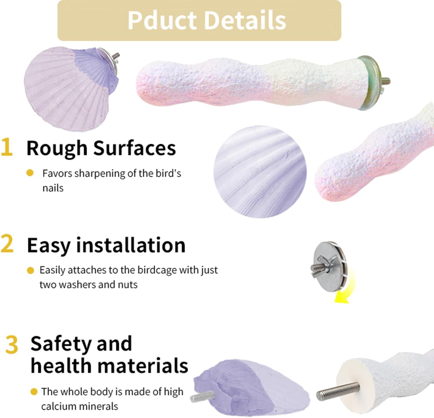 Parrot Perch Bird Perches for Cage Parrot Beak Grinding Stone Rough Surface High Calcium Mineral Colorful Cement Perch Bird Cage Accessories (Purple, Coral) - Happypetzone.online - Image 6
