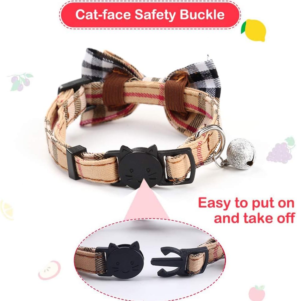 SuperBuddy Cat Collars Breakaway with Cute Bow Bell - 2 Pack Kitten Collar Plaid Cat Collar with Removable Bowtie Cat Collar for Cats Kittens… - Happypetzone.online - Image 4
