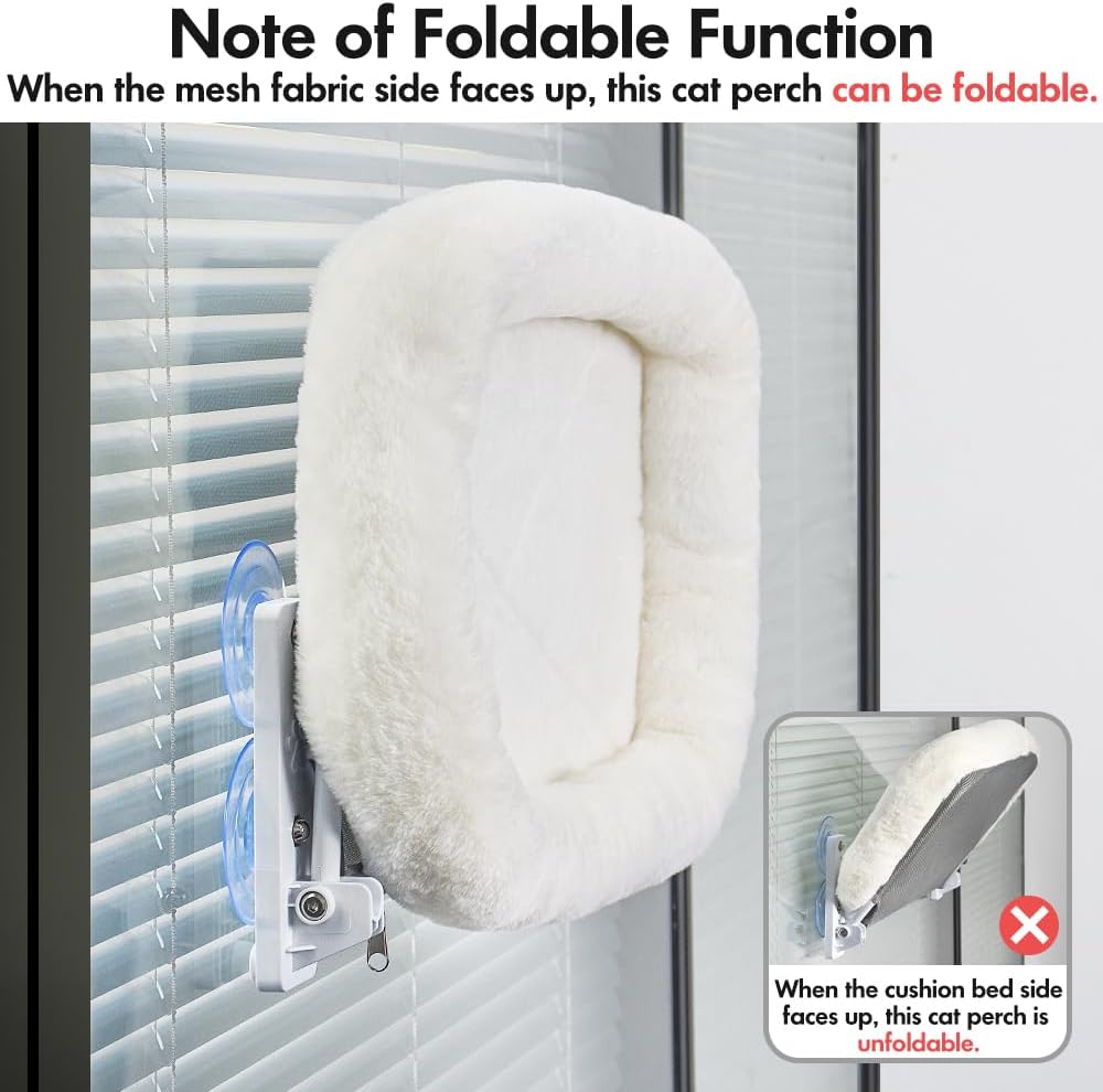 AMOSIJOY Cordless Cat Window Perch, Window Hammock for Cats with 4 Strong Suction Cups, Solid Metal Frame and Soft Cover, Indoor Cat Bed - Happypetzone.online - Image 7