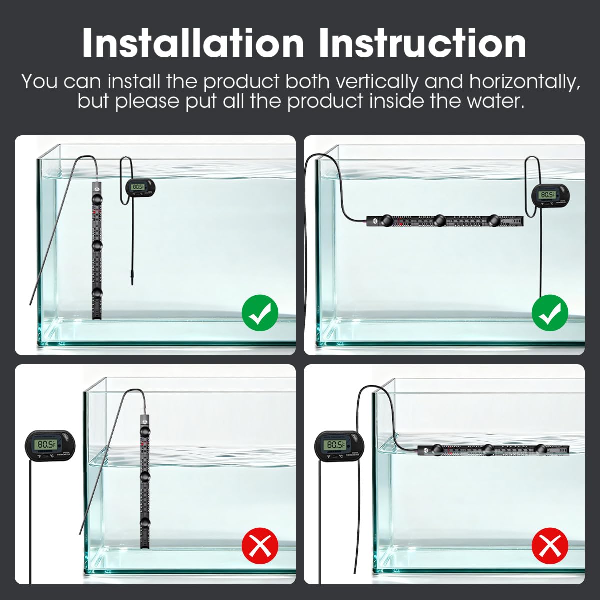 MQ Submersible Aquarium Heater Auto Thermostat, 500W Fish Tank Heater with LCD Digital Aquarium Thermometer, Shatter-Proof and Blast-Proof - Happypetzone.online - Image 6