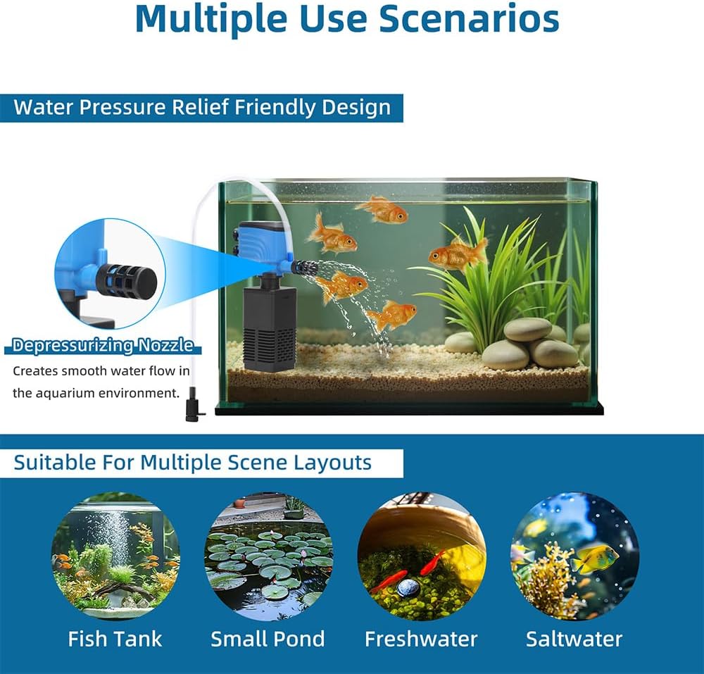 DaToo Aquarium Filter 5-15 Gallon Fish Tank Filter 120GPH Powerful Pump For Aquariums Adjustable Air Flow Submersible Internal Aquarium Filters For Pond Wavemaker Air Supply Freshwater And Saltwater - Happypetzone.online - Image 5