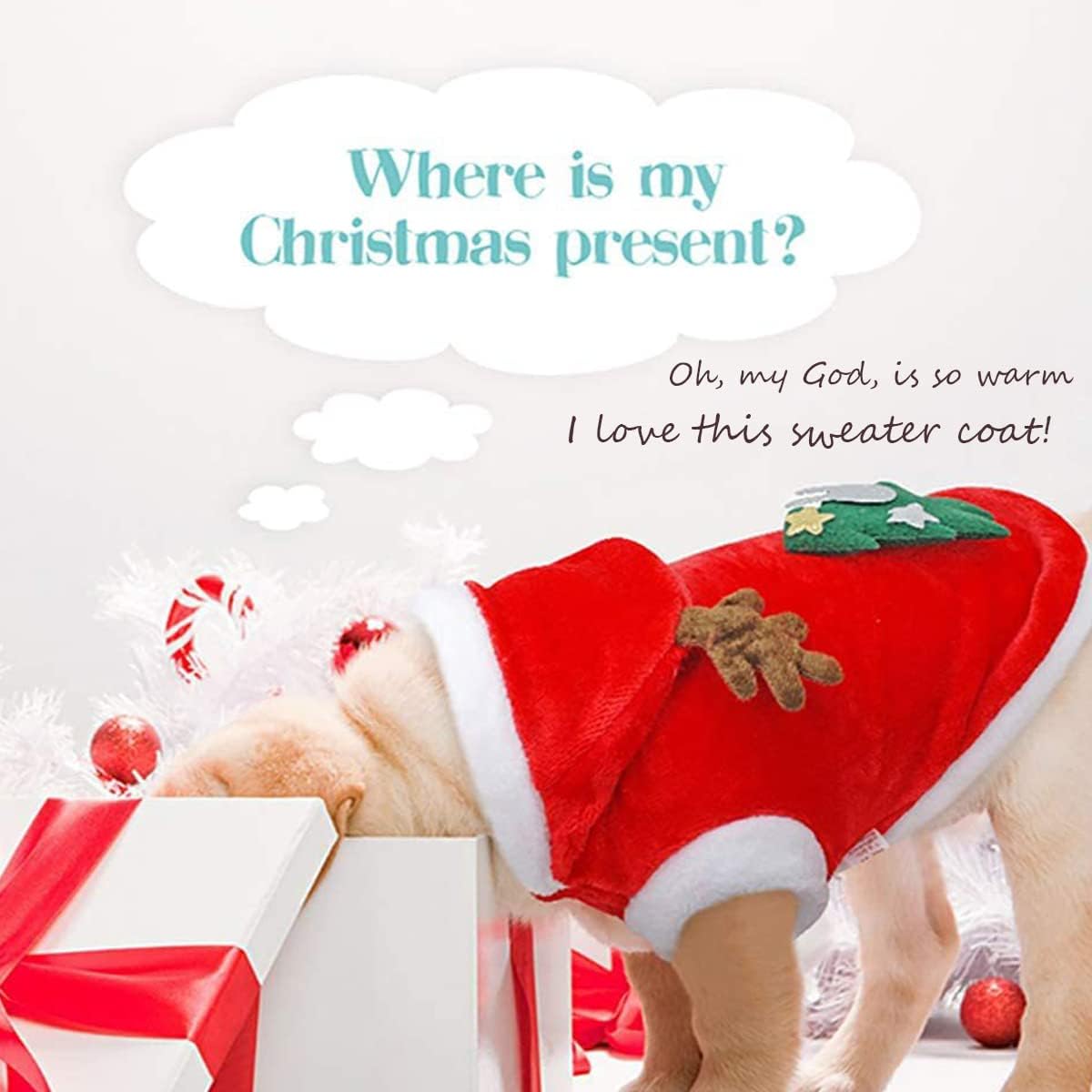 Dog Christmas Costumes, Pet Cold Weather Sweater Coat, Puppy Santa Claus Reindeer Outfit Winter Hoodie Warm Vest Clothes, Jumpsuit Apparel for Small Medium Dogs Cats Party Cosplay (Medium, Red) - Happypetzone.online - Image 5