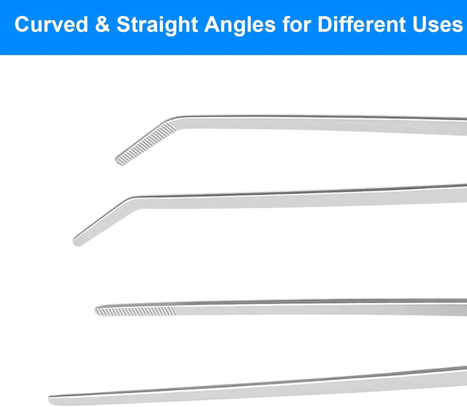 2 Pcs Reptile Feeding Tongs, 10.6IN Straight & Curved Extra Long Tweezers, Premium Stainless Steel Feeding Tools for Bearded Dragon, Lizards, Snakes, Aquarium & Terrarium - Happypetzone.online - Image 3