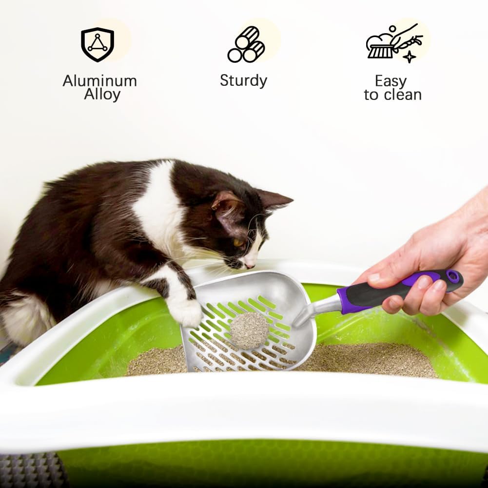 Cat Litter Scoop-Metal Cat Scooper-Long Handle Scoop,Cat Scooper-Poop Sifting-Mesh Shovel-Suitable for Cat Litter Box (Purple) - Happypetzone.online - Image 6
